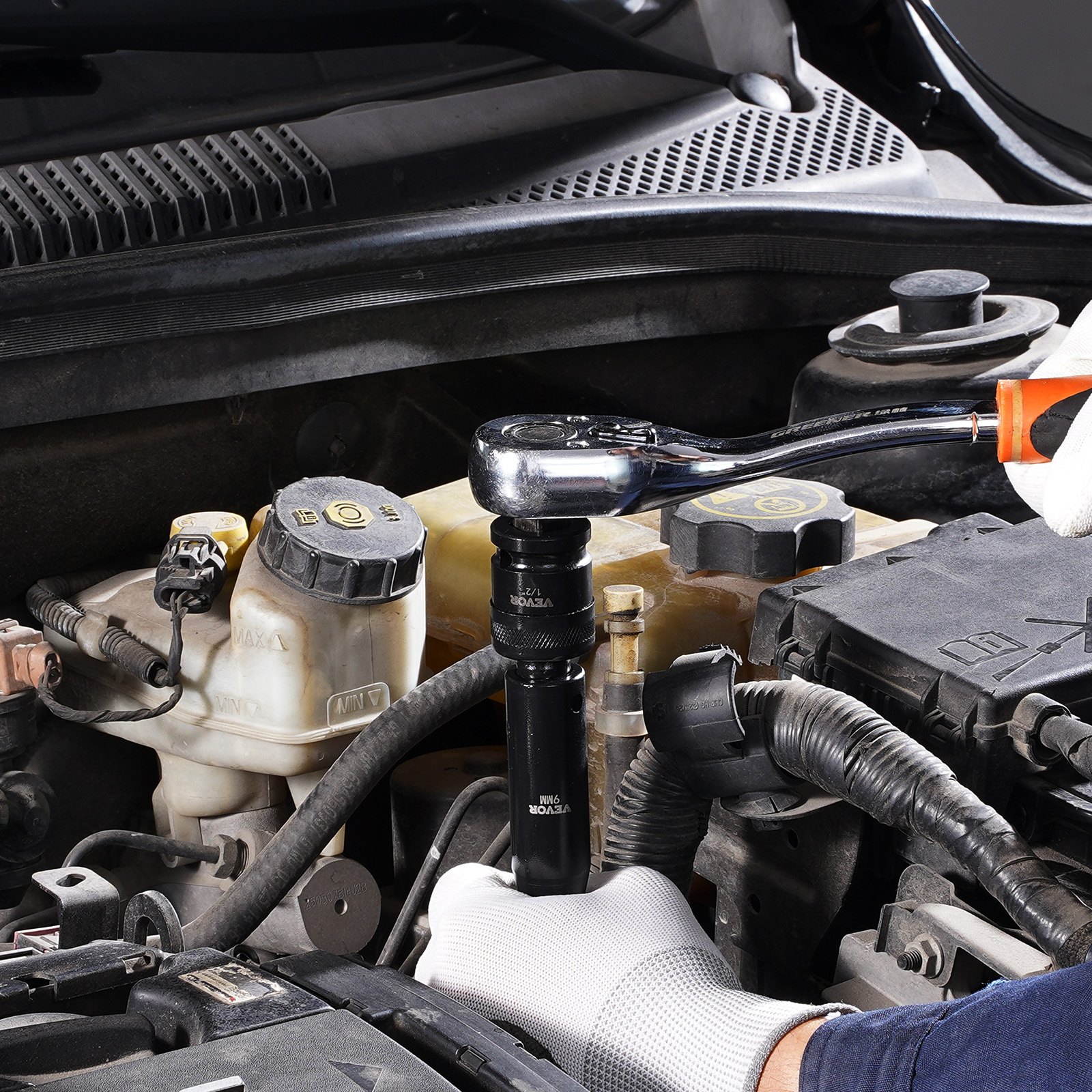 Zestaw nasadek udarowych VEVOR 1/2 cala, 43 sztuki, zestaw nasadek, napęd 1/2 cala, zestaw nasadek, nasadki 6-kątne, metryczne, 9-30 mm (standardowe/głębokie)