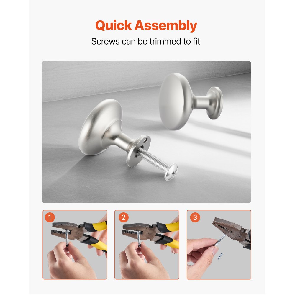 VEVOR Cabinet Knobs, 25 Pack, 28 mm Zinc Alloy Drawer Pulls Door Handles, Mushroom Kitchen Solid Knobs Dresser Handles, Cupboard Hardware with Screws for Bathroom Closet Cabinets Drawers, Nickel Color