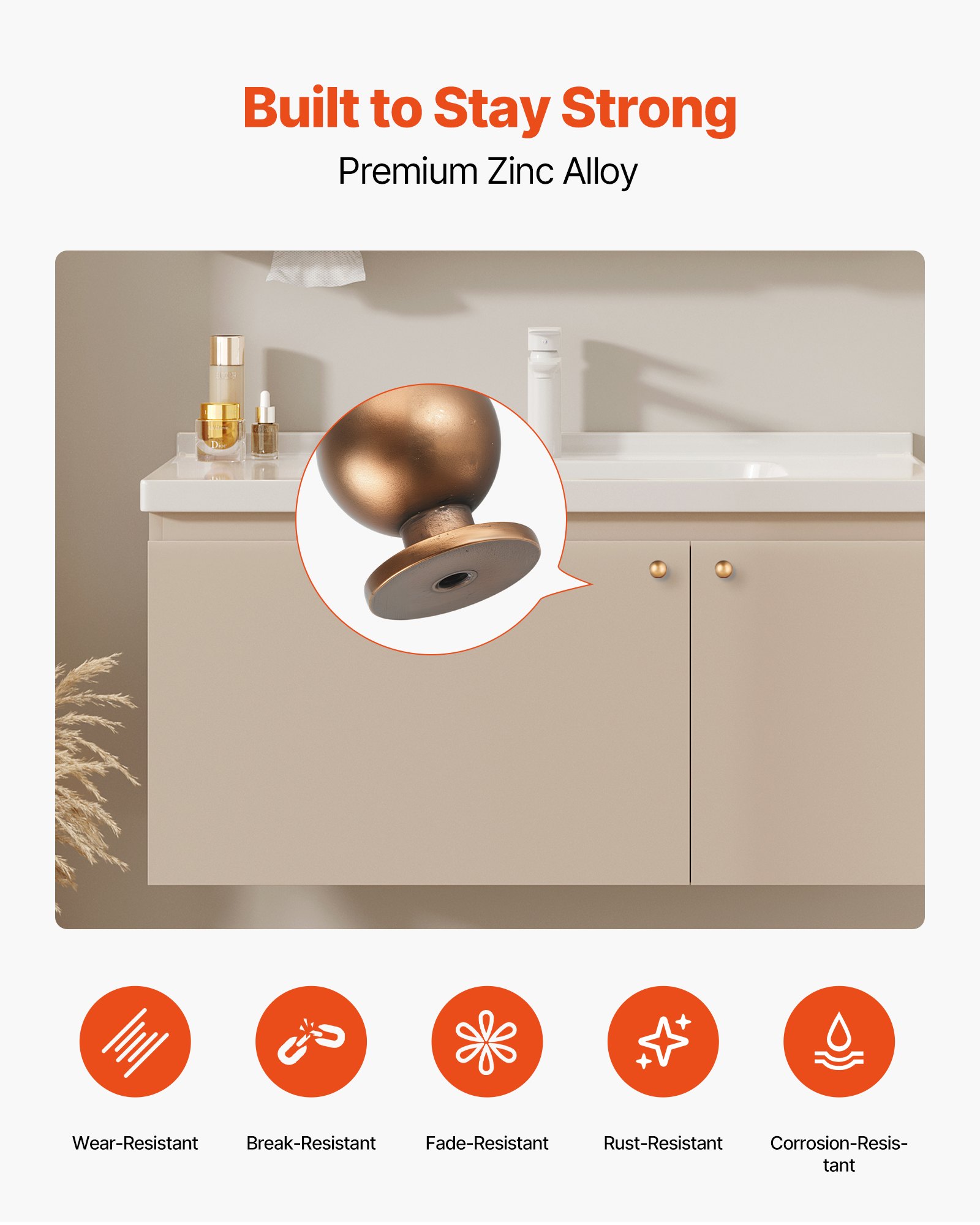 VEVOR Cabinet Knobs, 12 Pack, 25 mm Zinc Alloy Drawer Pulls Door Handles, Round Kitchen Dresser Solid Knobs Cupboard Hardware with Screws for Bathroom Closet Cabinets Drawers, Antique Brass Color