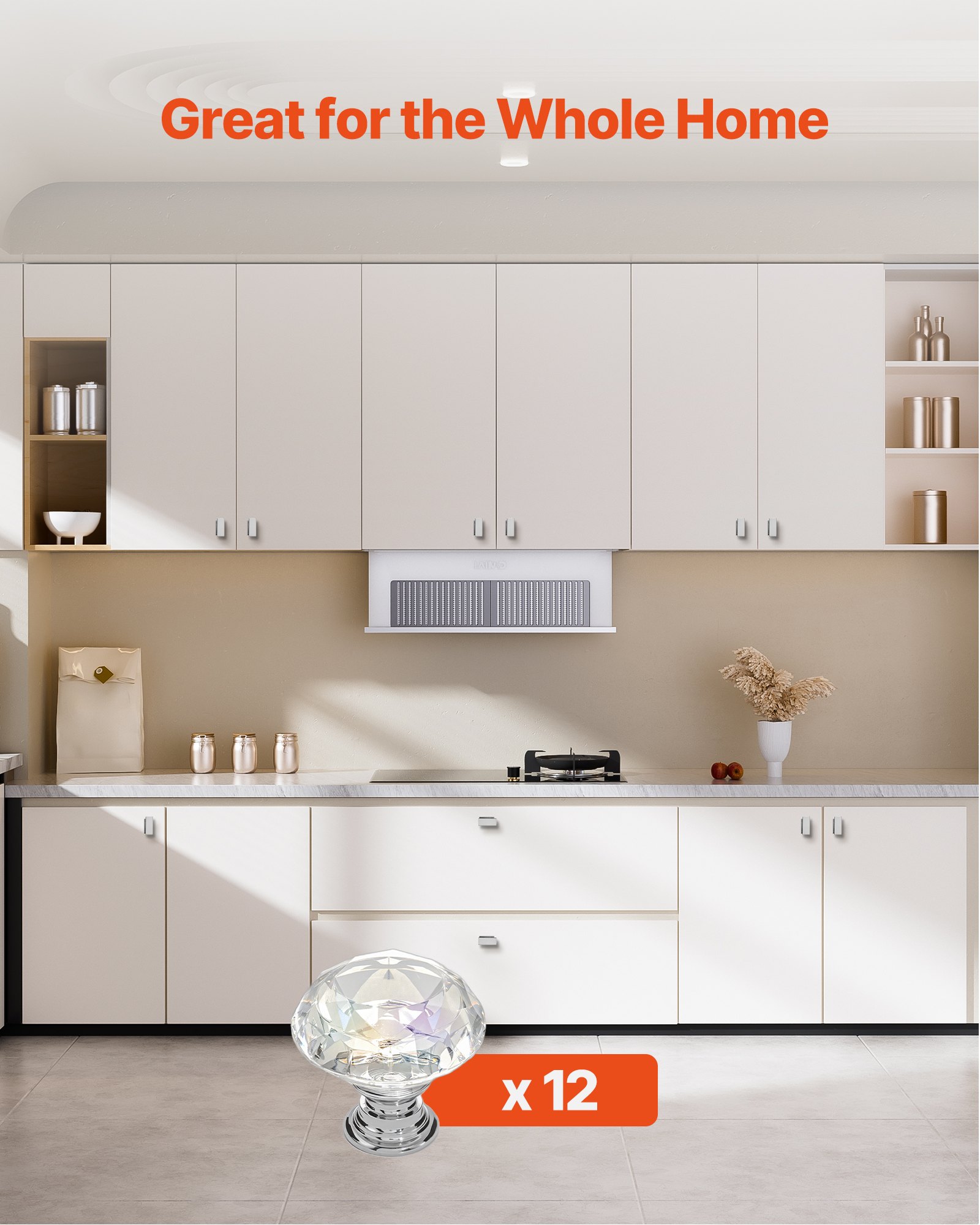 VEVOR Cabinet Knobs, 12 Pack, 31 mm Acrylic & Zinc Alloy Drawer Pulls Door Handles, Diamond Kitchen Solid Knobs Dresser Handles, Cupboard Hardware with Screws for Bathroom Closet Cabinets Drawers