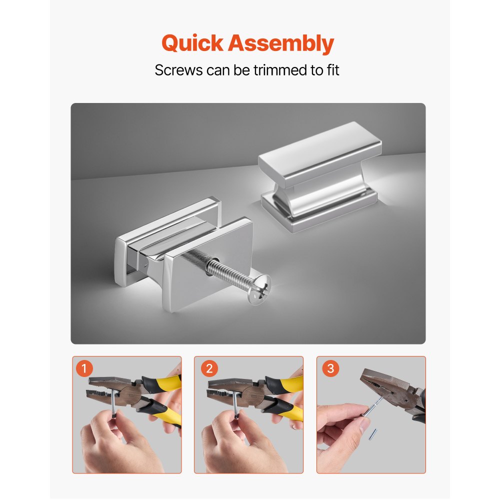 Gałki meblowe VEVOR, opakowanie 10 sztuk, uchwyty do szuflad ze stopu cynku o długości 1,4 cala, prostokątne, solidne gałki do komody kuchennej, okucia meblowe ze śrubami do szafek łazienkowych, szuflady, kolor chromowany