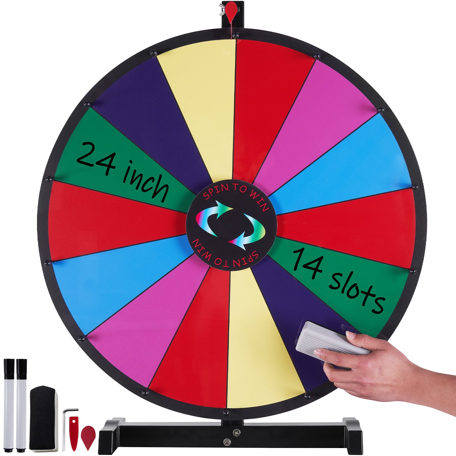 VEVOR 24-inch Large Wheel of Fortune, Tabletop Spinning Wheel with 14 Slots, Roulette Wheel with Dry Eraser Pen and 2 Markers, Win Wheel of Fortune Games at Parties, Pubs, Fairs and Carnivals