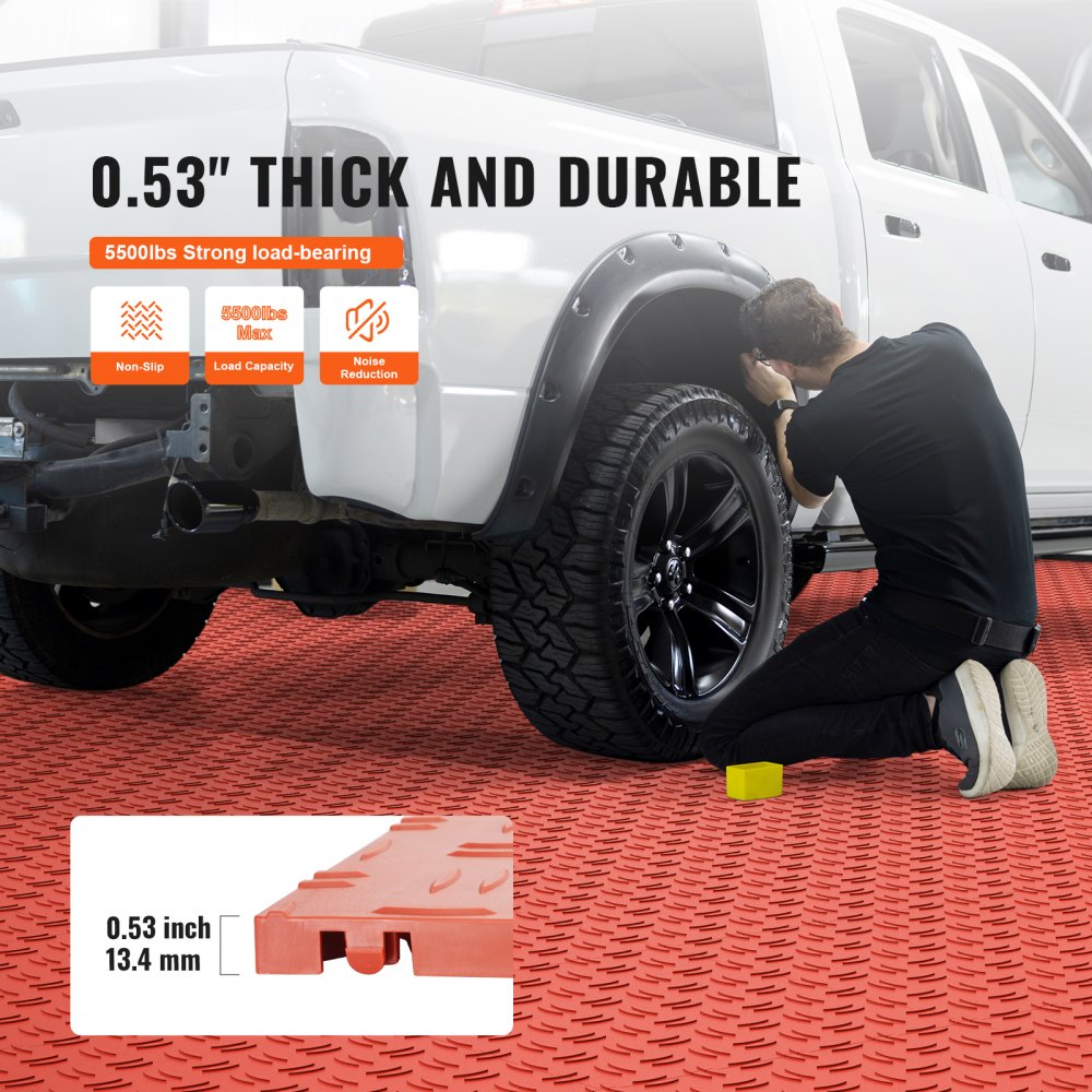 VEVOR Garage Floor Fittings, 305 x 305 x 13.4 mm, 25-piece set, industrial flooring, non-slip double-sided textured garage flooring, for garages, basements, repair shops, red