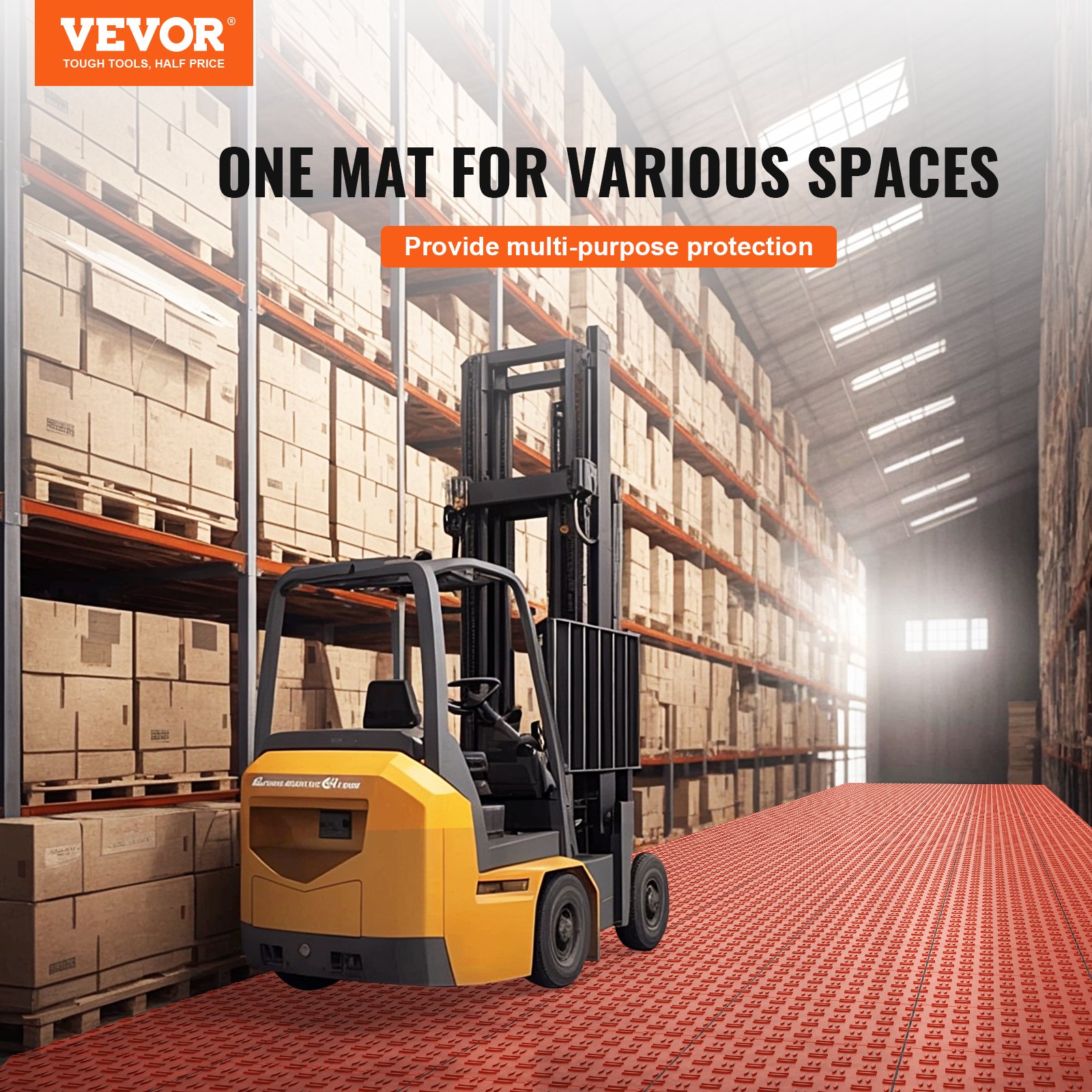 VEVOR Garage Floor Fittings, 305 x 305 x 13.4 mm, 25-piece set, industrial flooring, non-slip double-sided textured garage flooring, for garages, basements, repair shops, red