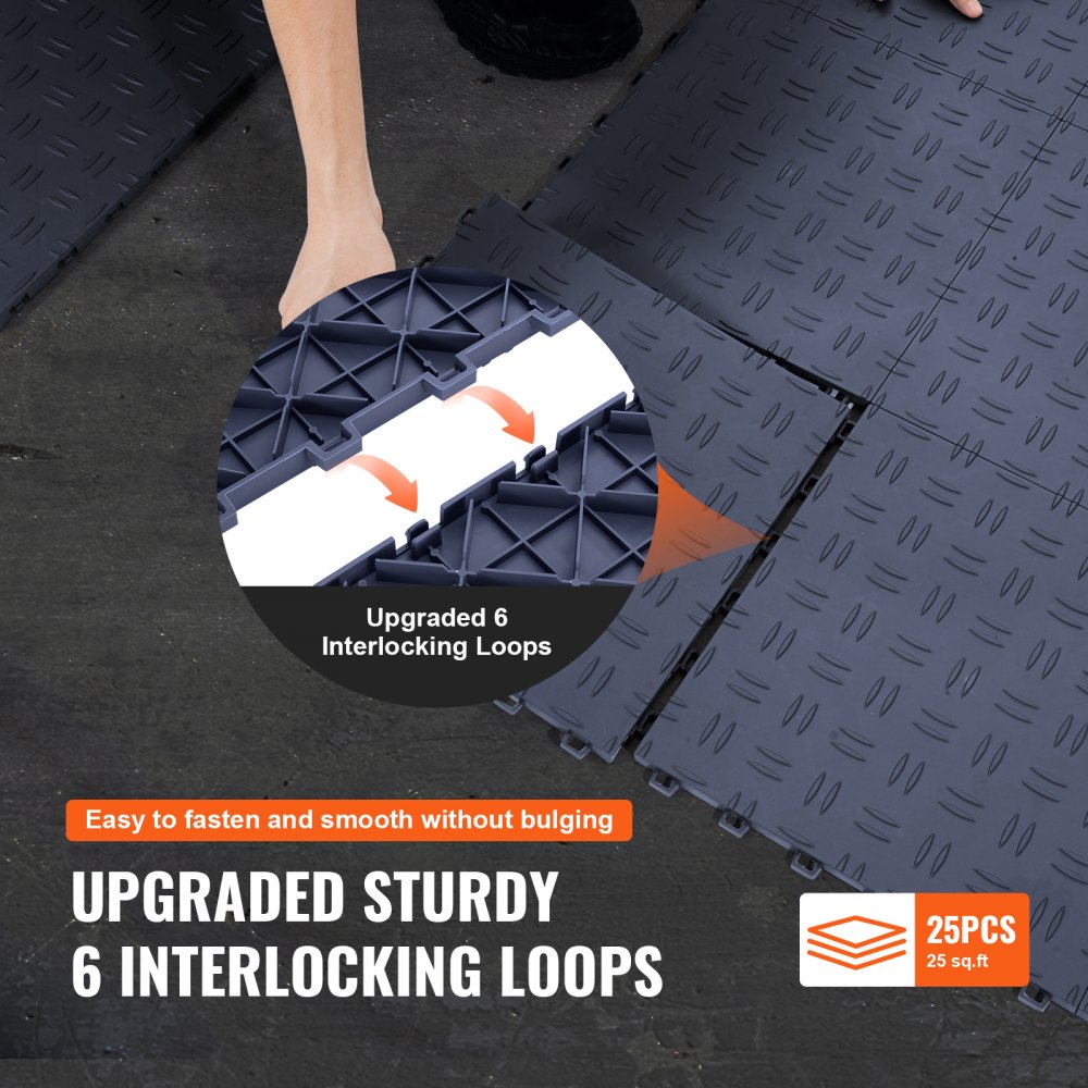 Zestaw elementów do podłóg garażowych VEVOR, 305 x 305 x 13,4 mm, 25-częściowy zestaw do podłóg przemysłowych, antypoślizgowa, dwustronna, teksturowana podłoga garażowa, do garaży, piwnic, warsztatów naprawczych, grafitowy szary
