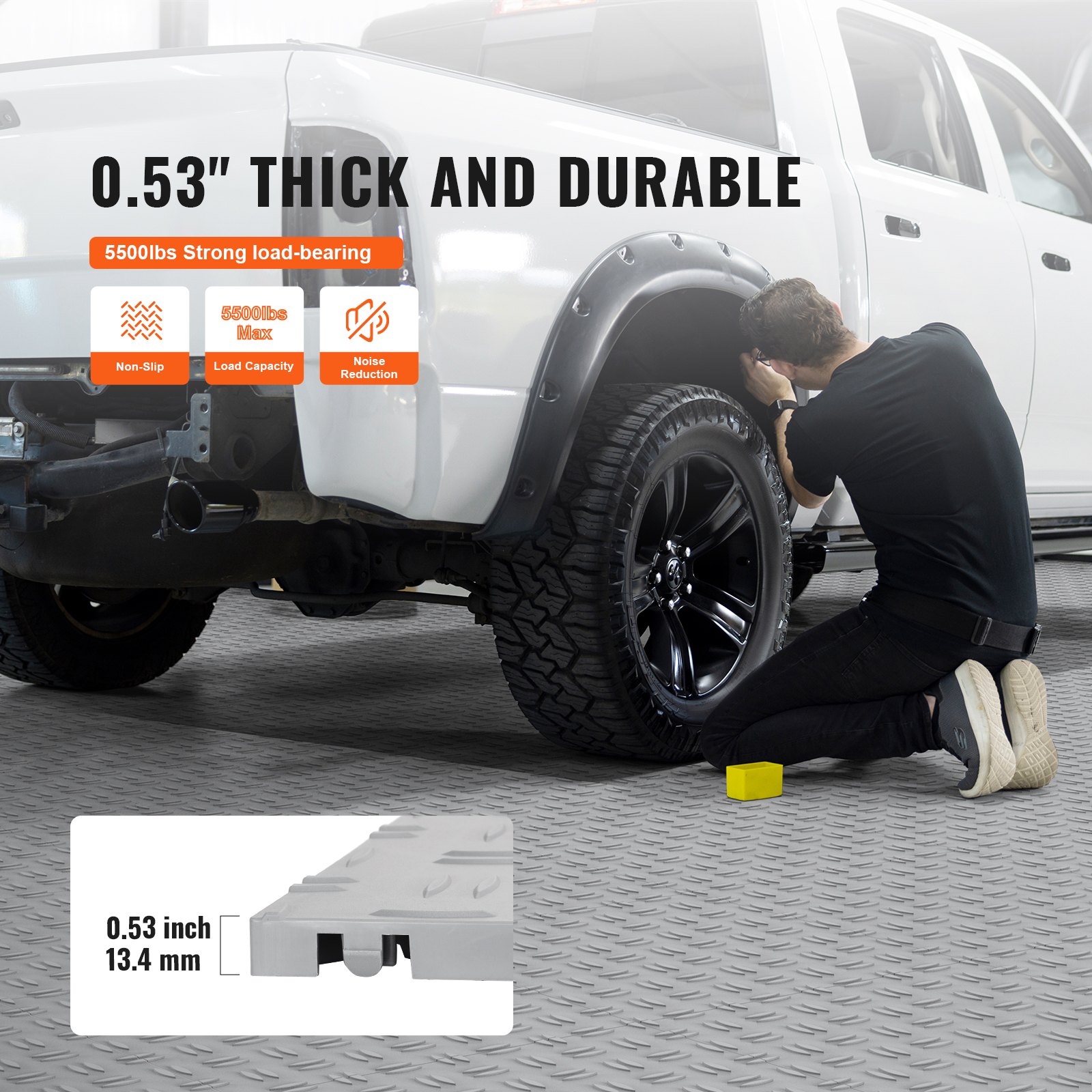 VEVOR Garage Floor Fittings, 305 x 305 x 13.4 mm, 25-piece set, industrial flooring, non-slip double-sided textured garage flooring, for garages, basements, repair shops, silver