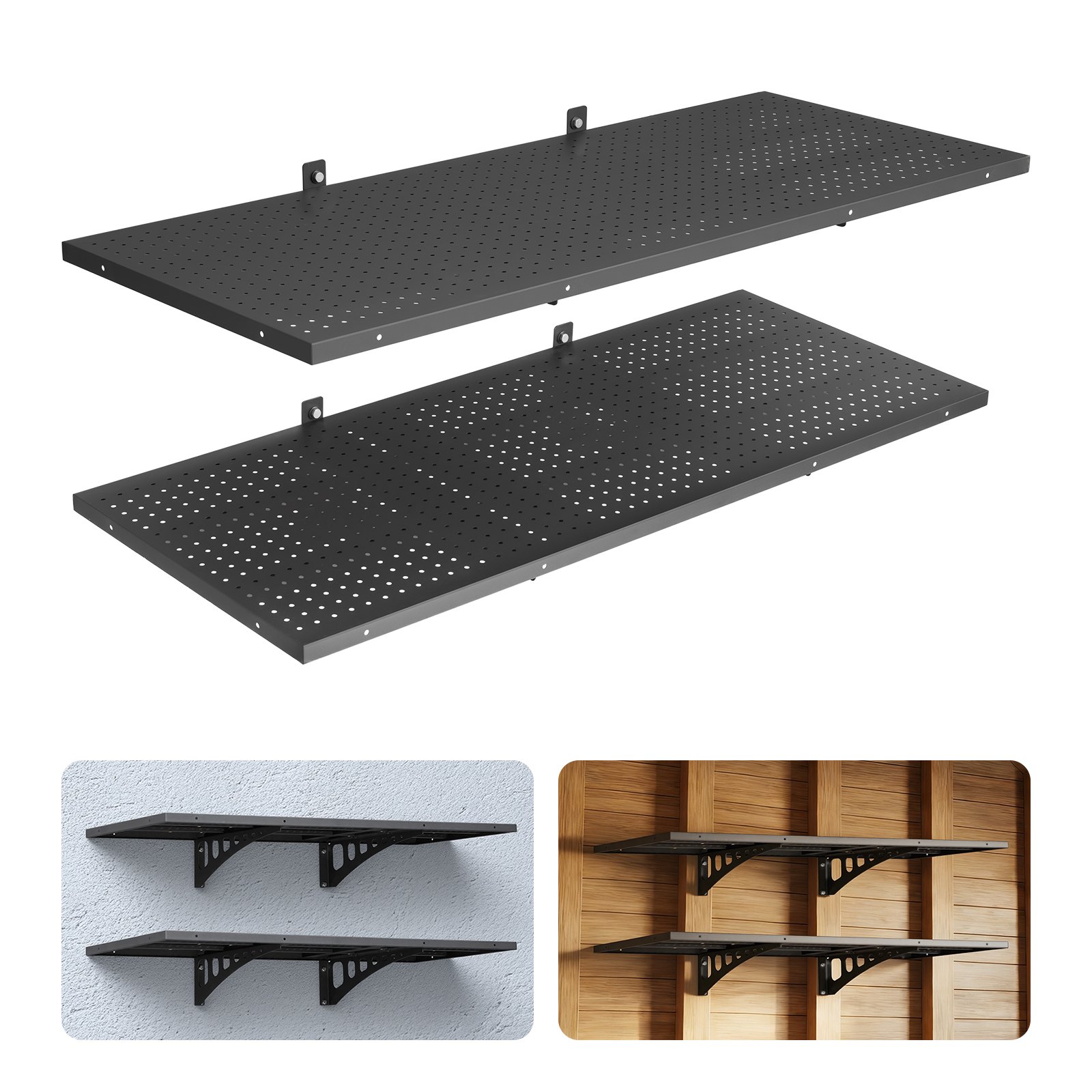 Zestaw regałów garażowych VEVOR, 2-częściowy, 1219x503x200 mm, przechowywanie narzędzi, 127 kg na warstwę, uchwyt na narzędzia montowany na ścianie, przestrzeń półkowa 1219x503 mm, półki do przechowywania, półka metalowa, organizer na narzędzia, półki ścienne