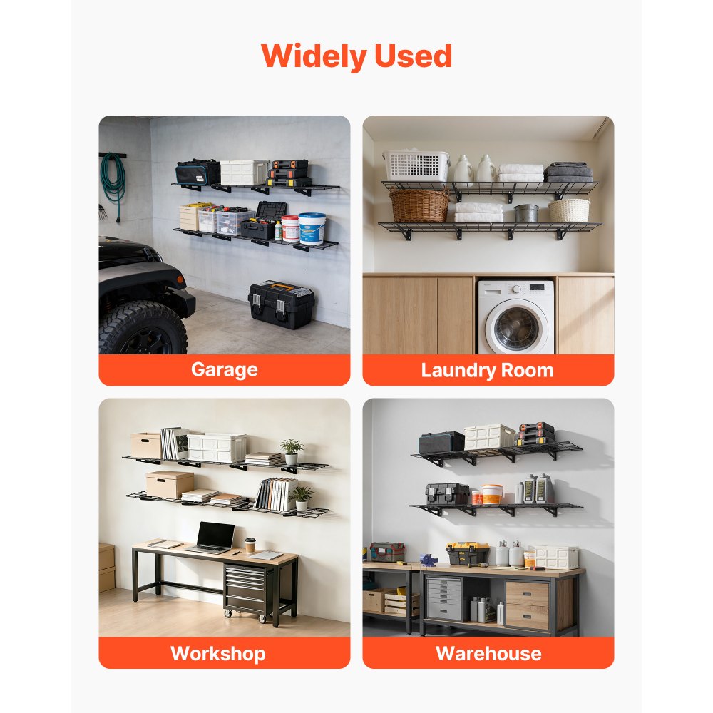 Zestaw regałów garażowych VEVOR, 2-częściowy, 1830x315x122 mm, przechowywanie narzędzi, 136 kg na warstwę, uchwyt na narzędzia montowany na ścianie, przestrzeń półek 1830x315 mm, półki do przechowywania, półka metalowa, organizer na narzędzia, półki ścienne