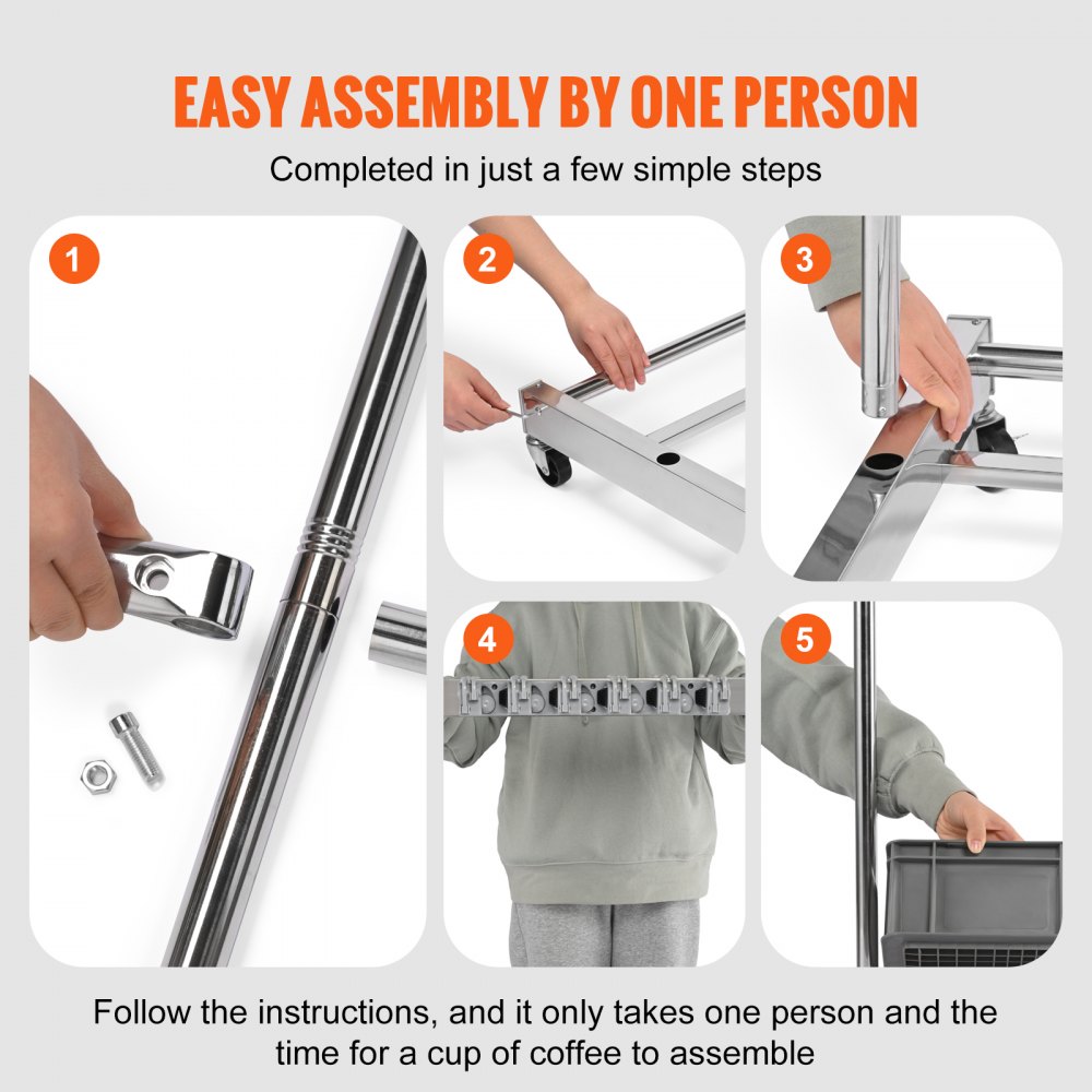 VEVOR Garden Tool Stand 1243x508x660mm Tool Holder Organizer Stainless Steel PP Multi-Purpose Garden Tool Storage Rack 10 Tool Compartments 24 Hooks Garden Tool Holder Broom Holder