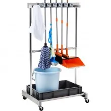 VEVOR Stojak na narzędzia ogrodowe 1243x508x660mm Uchwyt na narzędzia Organizer Stal nierdzewna PP Wielofunkcyjny stojak do przechowywania narzędzi ogrodowych 10 przegródek na narzędzia 24 haczyki Uchwyt na narzędzia ogrodowe Uchwyt na miotłę