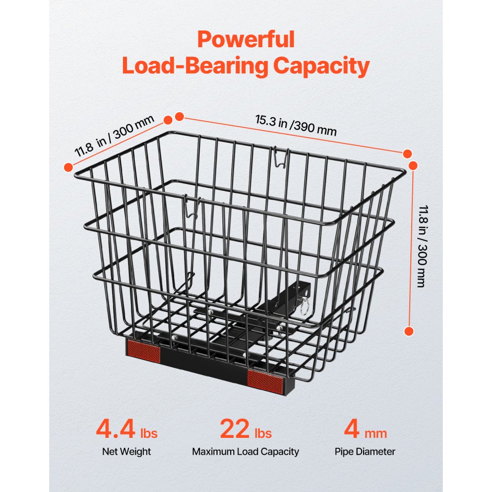 Koszyk tylny do skutera inwalidzkiego VEVOR, 39x30x30 cm, kosz na bagaż do skutera inwalidzkiego dla seniorów, kompatybilny z odbiornikiem 2,54 cm, składany kosz z drutu metalowego, kompatybilny z większością skuterów inwalidzkich.