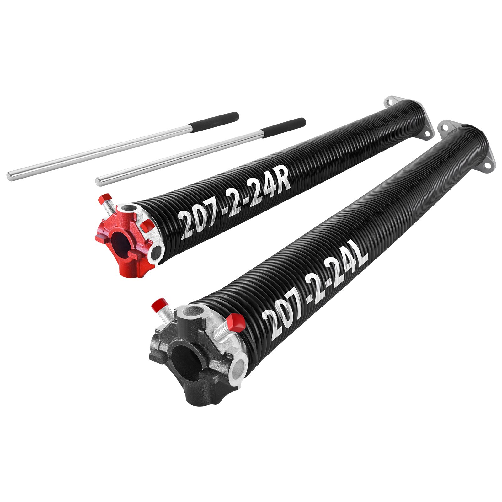 Sprężyny skrętne do drzwi garażowych VEVOR (Φ 5,26 x Φ 50,8 x 618 mm) 16000 cykli, powlekane na czarno, do wymiany, sprężyny do drzwi garażowych z antypoślizgowymi prętami naciągowymi, rękawice i klucz montażowy