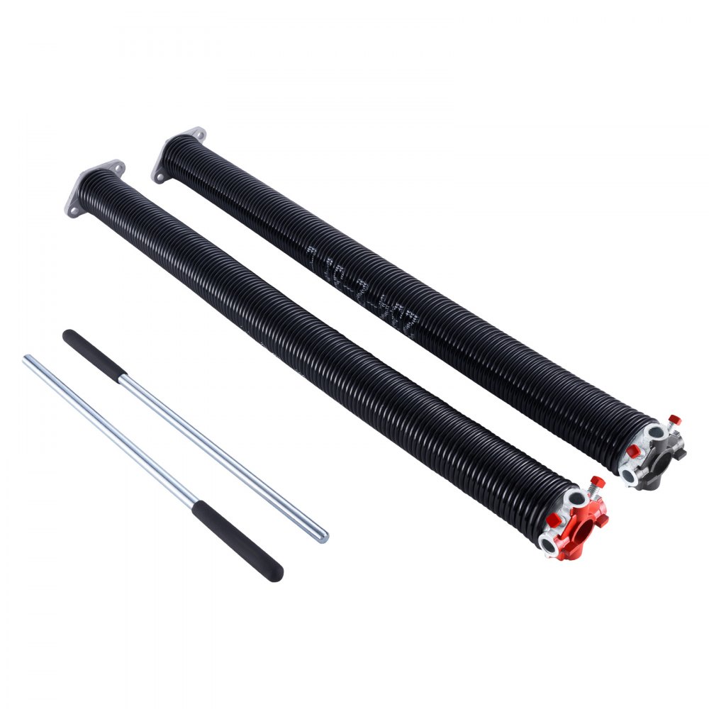 Sprężyny skrętne do drzwi garażowych VEVOR (Φ 5,94 x Φ 50,8 x 787 mm) 16000 cykli, powlekane na czarno, do wymiany, sprężyny do drzwi garażowych z antypoślizgowymi prętami naciągowymi, rękawice i klucz montażowy
