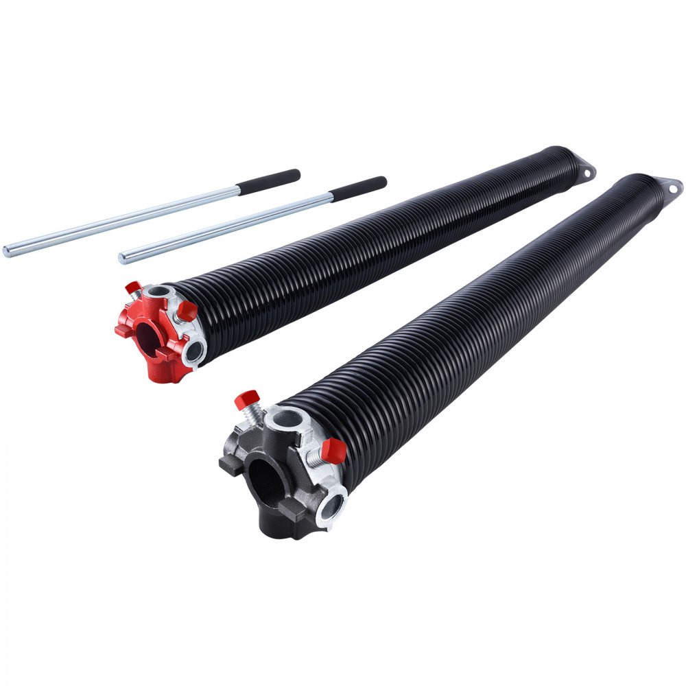 Sprężyny skrętne do drzwi garażowych VEVOR (Φ 5,94 x Φ 50,8 x 711 mm) 16000 cykli, powlekane na czarno, do wymiany, sprężyny do drzwi garażowych z antypoślizgowymi prętami naciągowymi, rękawice i klucz montażowy