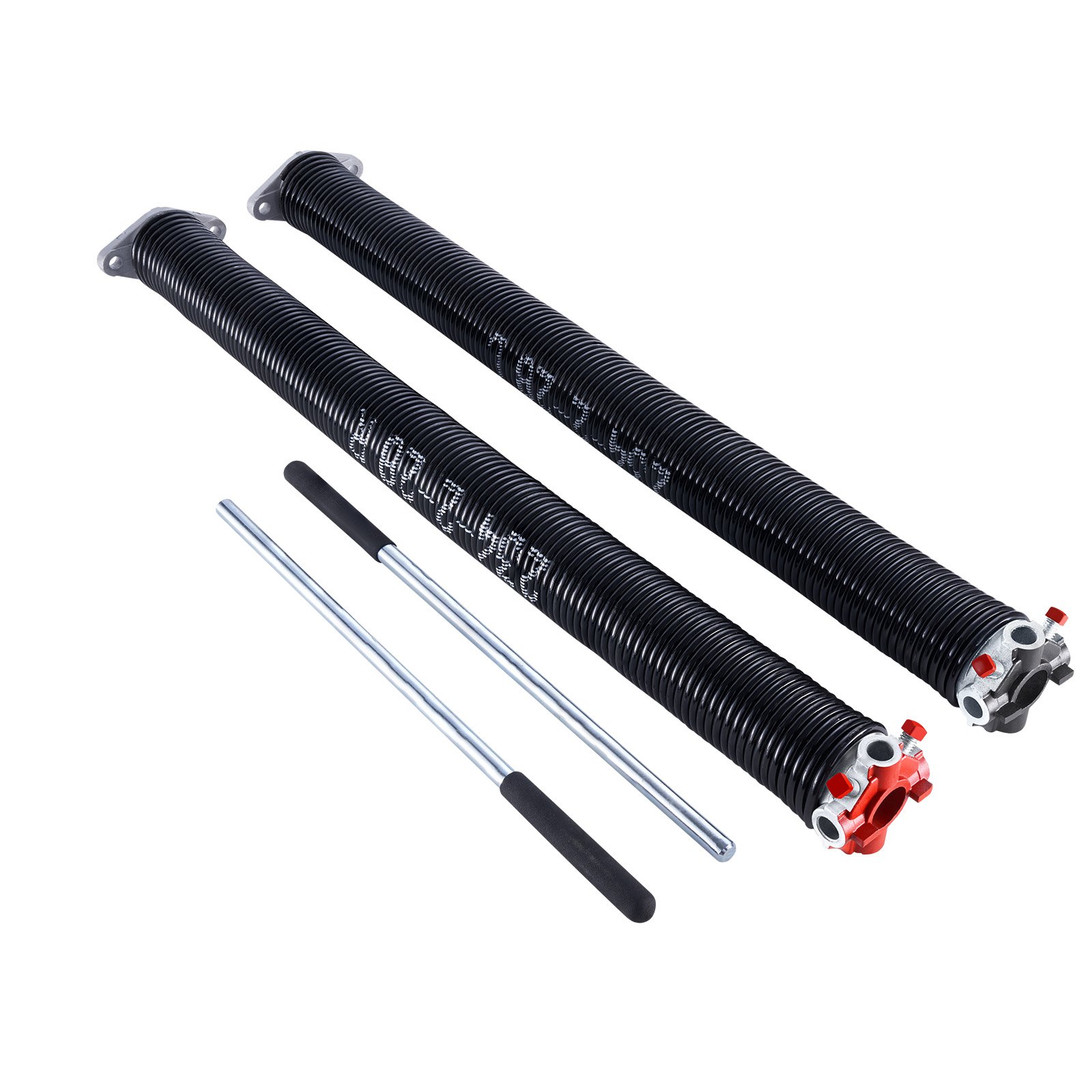 Sprężyny skrętne do drzwi garażowych VEVOR (Φ 5,94 x Φ 50,8 x 711 mm) 16000 cykli, powlekane na czarno, do wymiany, sprężyny do drzwi garażowych z antypoślizgowymi prętami naciągowymi, rękawice i klucz montażowy