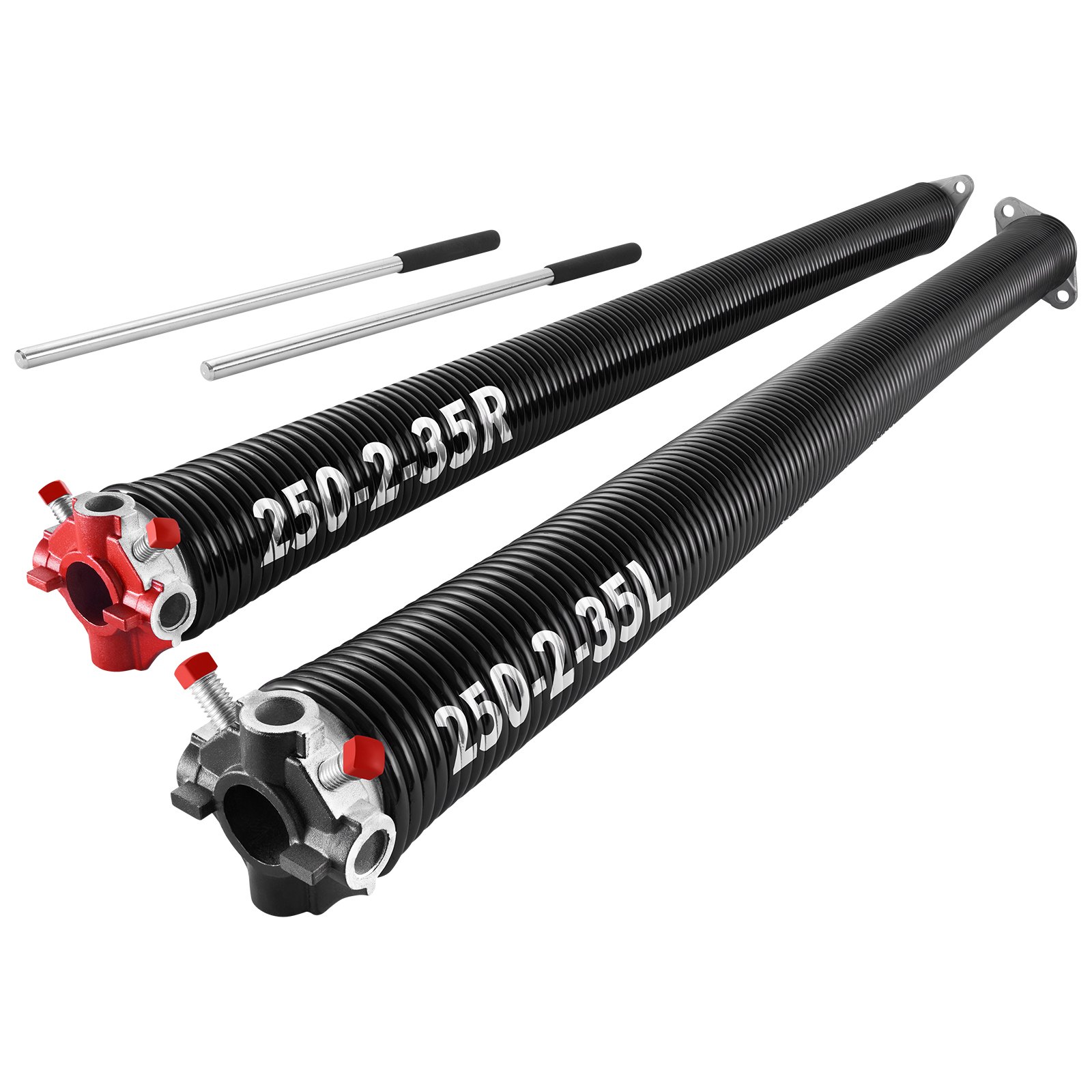 Sprężyny skrętne do drzwi garażowych VEVOR (Φ 6,35 x Φ 50,8 x 889 mm) 16000 cykli, powlekane na czarno, do wymiany, sprężyny do drzwi garażowych z antypoślizgowymi prętami naciągowymi, rękawice i klucz montażowy