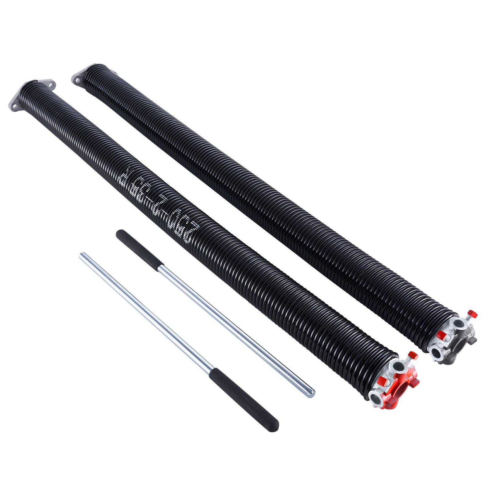 Sprężyny skrętne do drzwi garażowych VEVOR (Φ 6,35 x Φ 50,8 x 889 mm) 16000 cykli, powlekane na czarno, do wymiany, sprężyny do drzwi garażowych z antypoślizgowymi prętami naciągowymi, rękawice i klucz montażowy