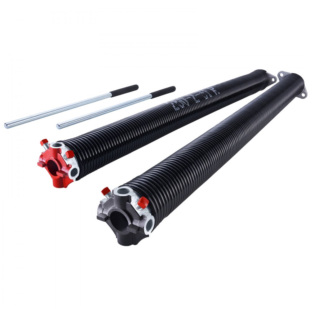 Sprężyny skrętne do drzwi garażowych VEVOR (Φ 6,35 x Φ 50,8 x 787 mm) 16000 cykli, powlekane na czarno, do wymiany, sprężyny do drzwi garażowych z antypoślizgowymi prętami naciągowymi, rękawice i klucz montażowy