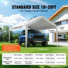 Namiot garażowy VEVOR Namiot garażowy 3x6 m Namiot garażowy wodoodporny Ochrona przed promieniowaniem UV Łatwa instalacja za pomocą pasków mocujących Biały (tylko pokrycie dachu, rama nie jest dołączona)