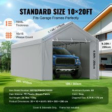 Namiot garażowy VEVOR, góra + ściana boczna 3 x 6 m, plandeka namiotu garażowego, wodoodporna i chroniona przed promieniowaniem UV, łatwy montaż za pomocą pasków mocujących, biały (rama nie jest dołączona)