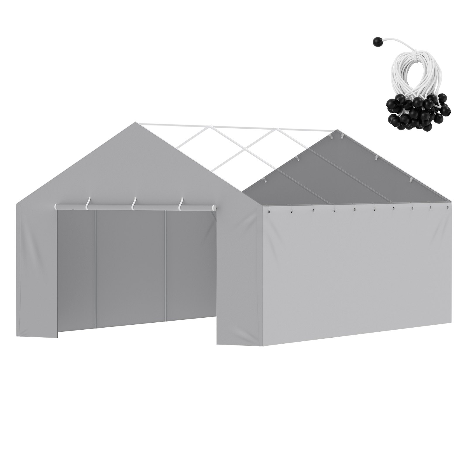 VEVOR Carport Garage Tent Sidewall 606 x 398 x 308 cm, namiot garażowy, wytrzymały, wodoodporny i zabezpieczony przed promieniowaniem UV, szary (góra i rama nie są dołączone)