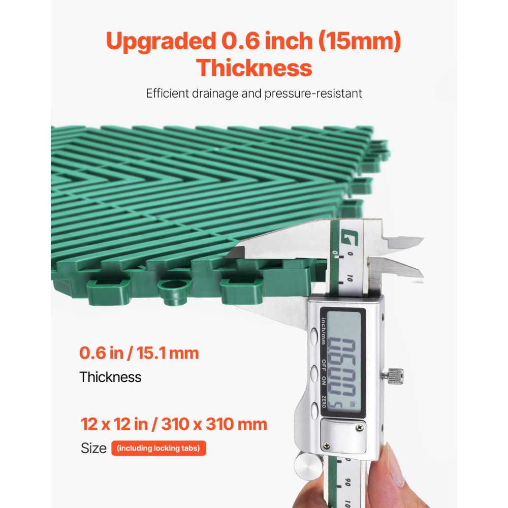Mata drenażowa VEVOR Interlocking Drainage Mat, mata prysznicowa, 31 x 31 cm, modułowe maty podłogowe, 50 sztuk, łączone maty drenażowe, antypoślizgowe płytki podłogowe drenażowe, do garażu, ogrodu, kolor zielony