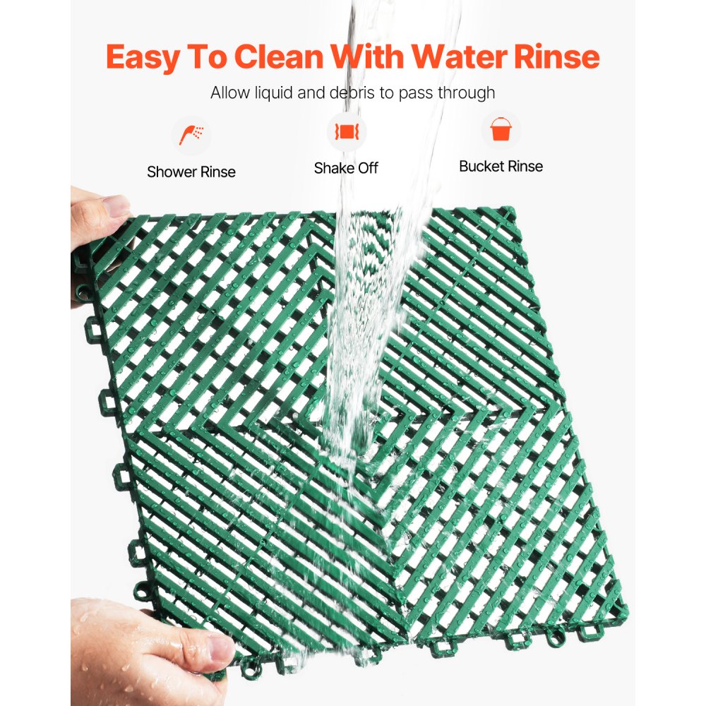 Mata drenażowa VEVOR Interlocking Drainage Mat, mata prysznicowa, 31 x 31 cm, modułowe maty podłogowe, 50 sztuk, łączone maty drenażowe, antypoślizgowe płytki podłogowe drenażowe, do garażu, ogrodu, kolor zielony