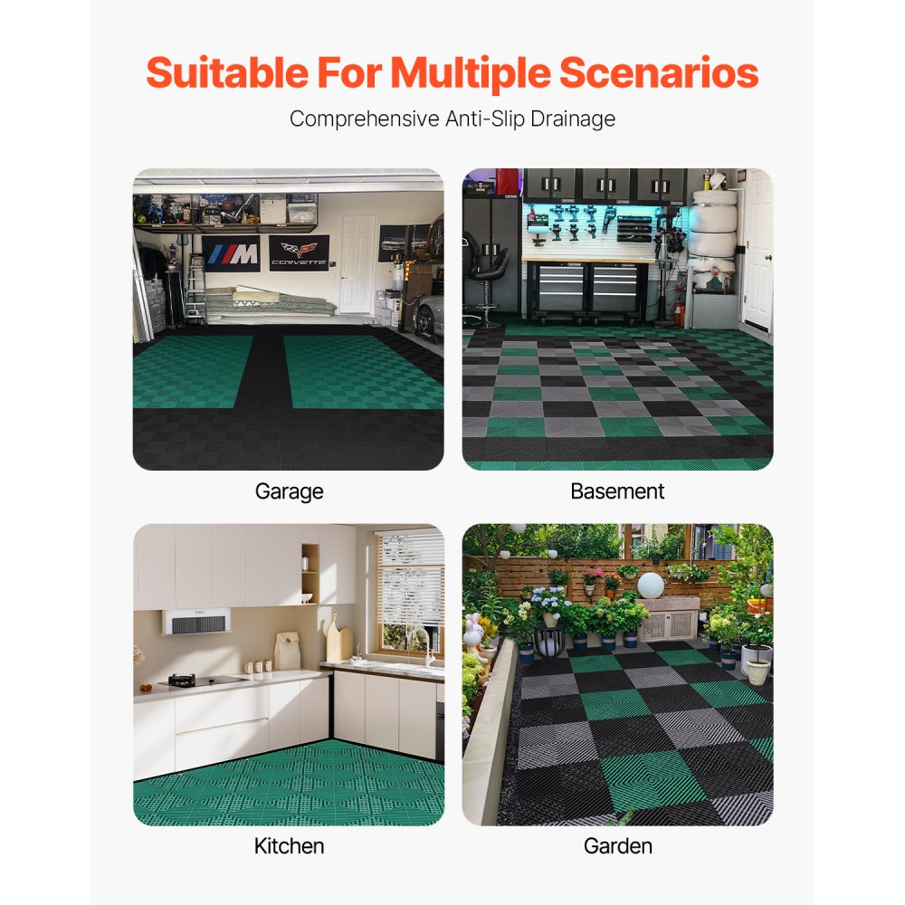 Mata drenażowa VEVOR Interlocking Drainage Mat, mata prysznicowa, 31 x 31 cm, modułowe maty podłogowe, 50 sztuk, łączone maty drenażowe, antypoślizgowe płytki podłogowe drenażowe, do garażu, ogrodu, kolor zielony