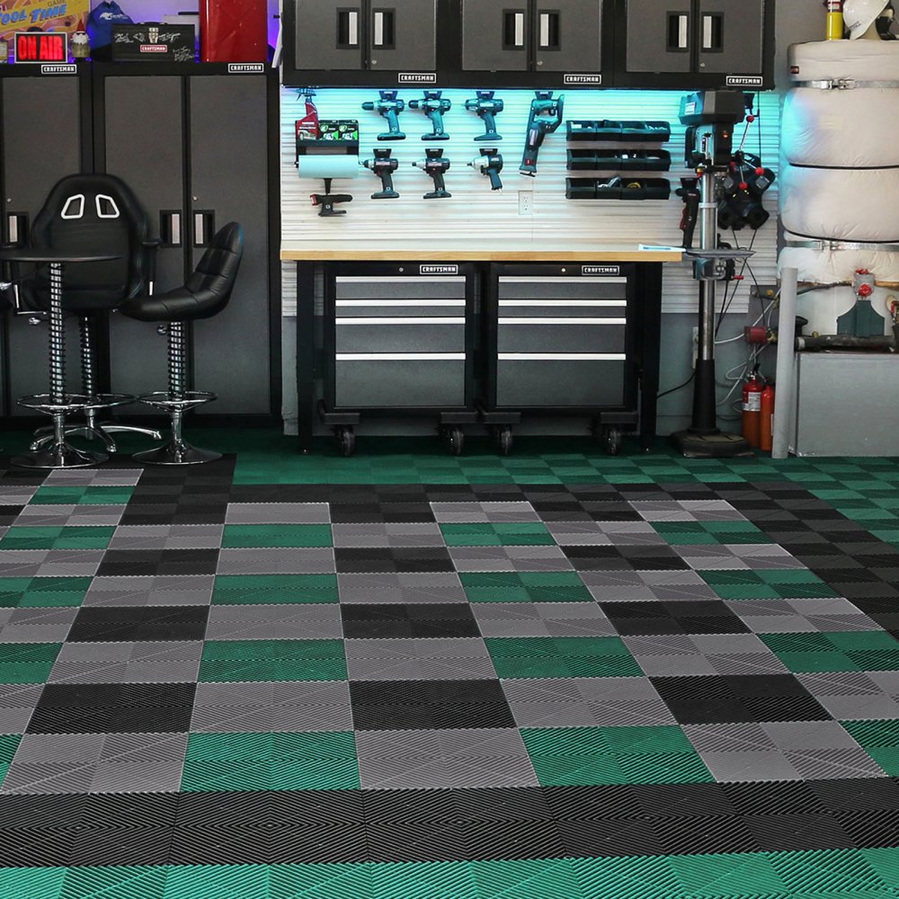 Mata drenażowa VEVOR Interlocking Drainage Mat, mata prysznicowa, 31 x 31 cm, modułowe maty podłogowe, 50 sztuk, łączone maty drenażowe, antypoślizgowe płytki podłogowe drenażowe, do garażu, ogrodu, kolor zielony