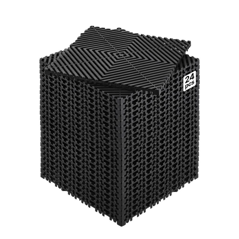 Mata drenażowa VEVOR Interlocking Drainage Mat, mata prysznicowa, 31 x 31 cm, modułowe maty podłogowe, 24 sztuki, łączone maty drenażowe, antypoślizgowe płytki podłogowe drenażowe, do garażu i ogrodu, kolor czarny