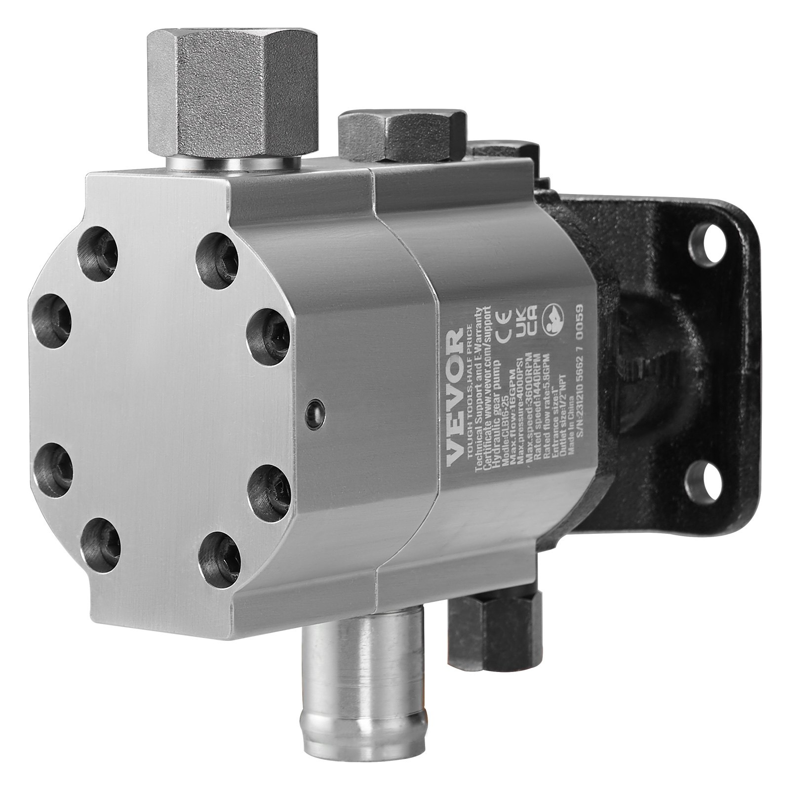 Zestaw pompy hydraulicznej do rozłupywania drewna VEVOR, 16 GPM, dwustopniowa aluminiowa pompa hydrauliczna zębata 4000 PSI, z zaworem, wlot 1" i wylot 1/2" NPT, 3600 obr./min, do rozłupywacza drewna montowanego na małym silniku