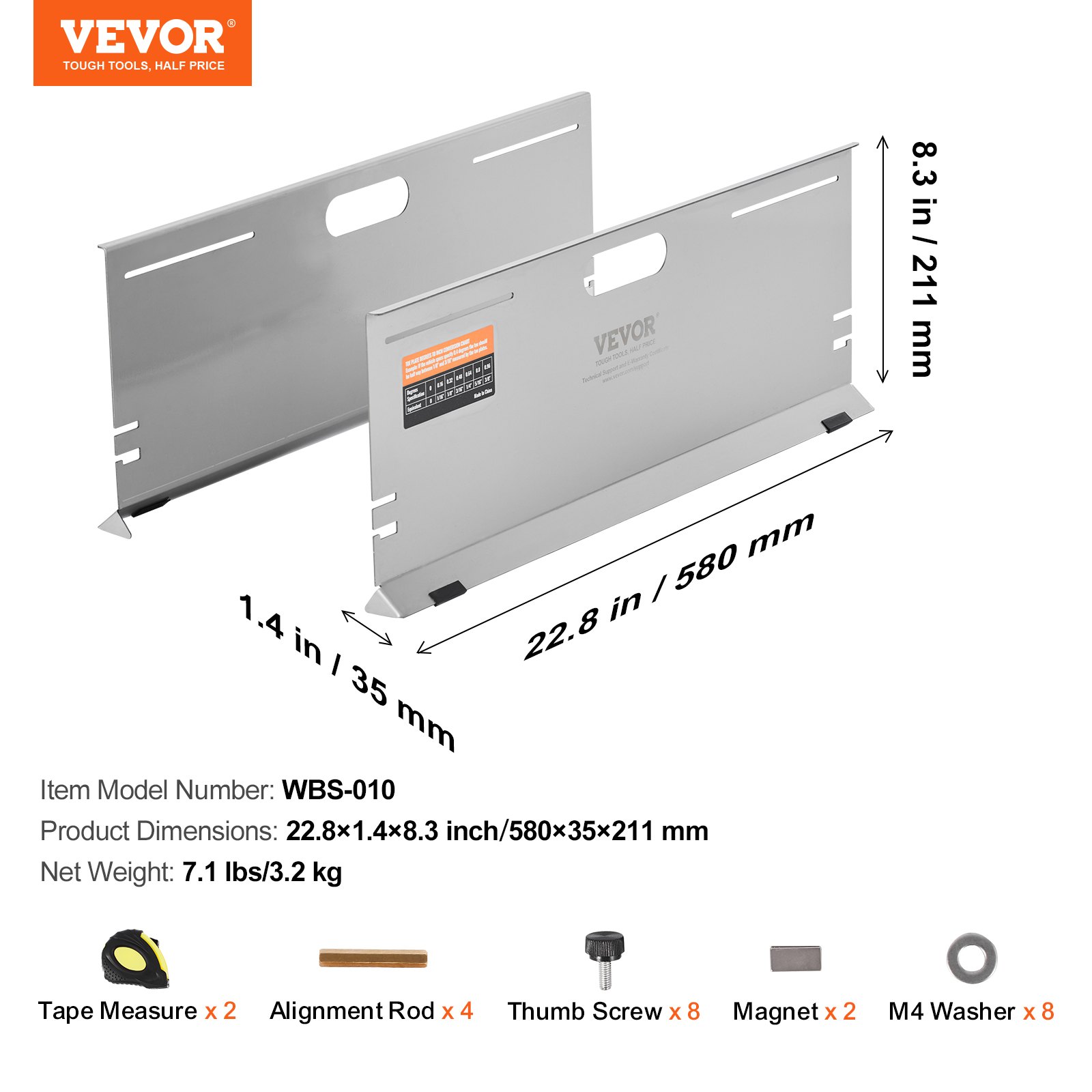 VEVOR Wheel Alignment System, 2-Pack Wheel Alignment Plates, Stainless Steel Toe Angle Measuring Plate, 4 Alignment Rods & Magnetic Slots, incl. Measuring Tapes & Conversion Table