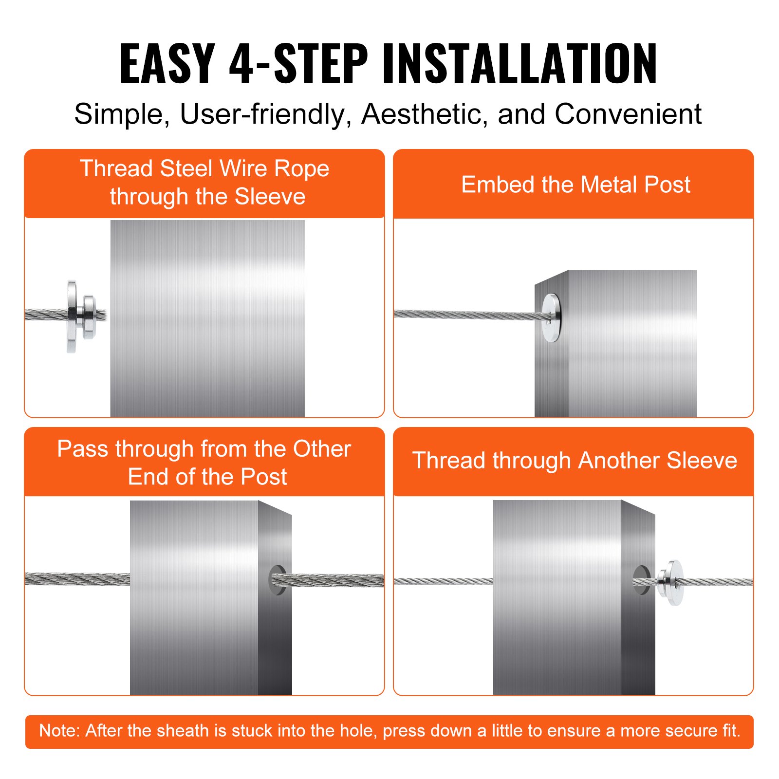 VEVOR 51-pack cable railing set, 1/8 inch wheel guard sleeves, bundle with black invisible 1/8 inch crimp clamp and clip, cable railing post protectors for 0.41 inch horizontal hole