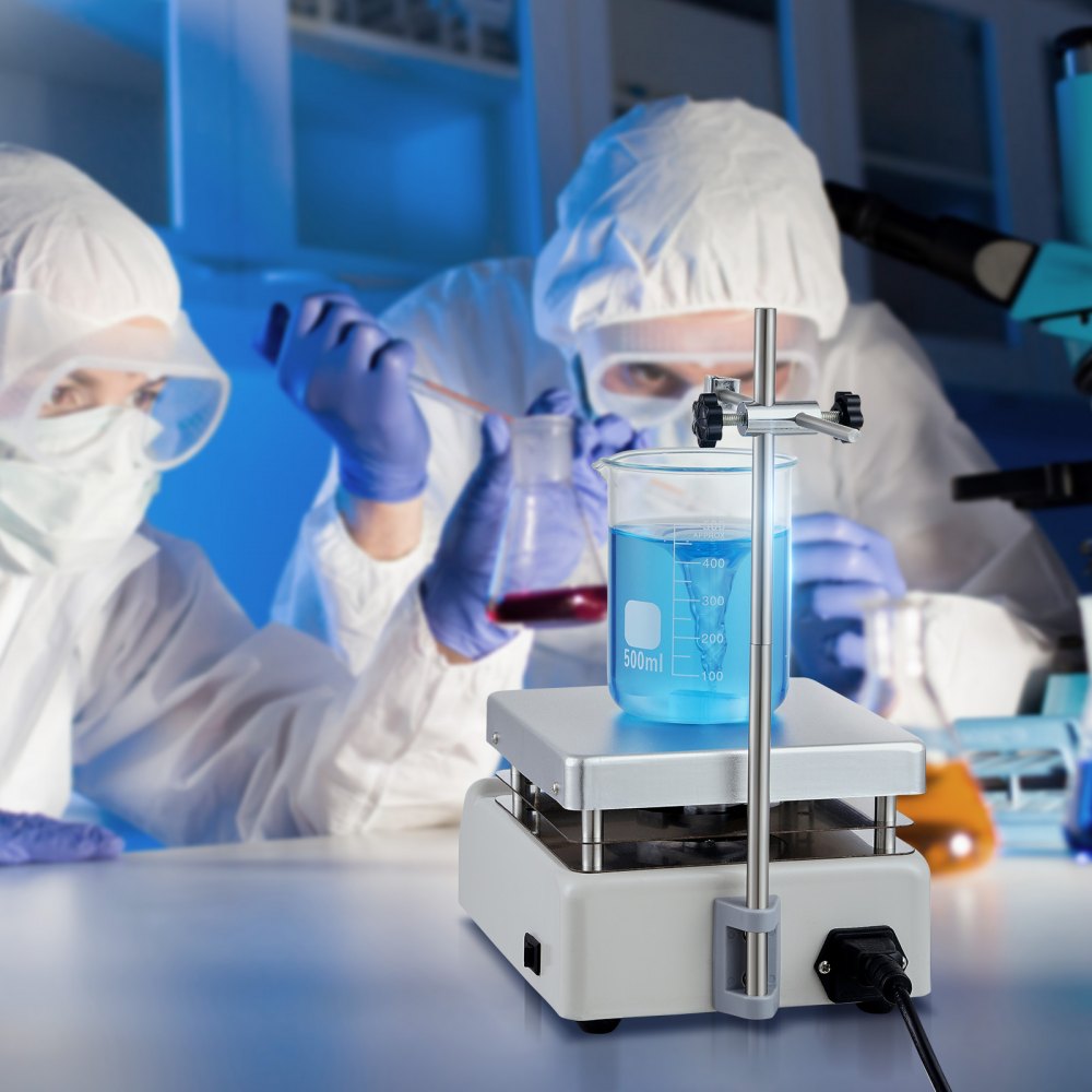 Płyta grzewcza z mieszadłem magnetycznym VEVOR, maks. 380 °C, 0-2000 obr./min. Płyta grzewcza z mieszadłem magnetycznym, 3000 ml, w zestawie stojak i mieszadła, moc grzewcza 500 W