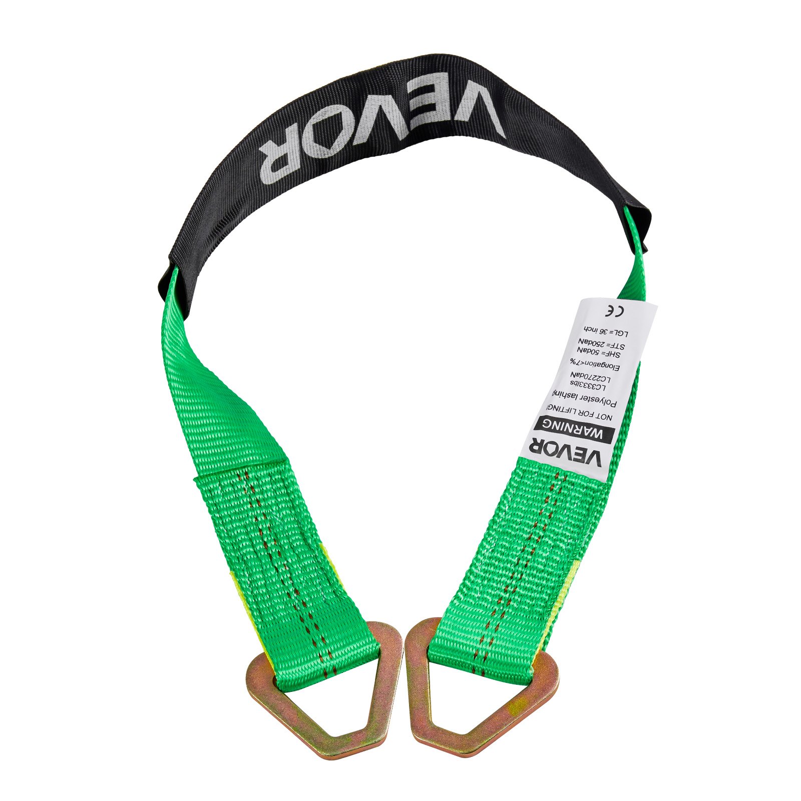 Pas mocujący koła VEVOR (50,8 x 2438,4 mm) z hakami sprężynowymi, wytrzymałością na rozciąganie 4540 kg i nośnością 1512 kg, system mocowania kół motocyklowych, pas mocujący koła, pas do opon do SUV-ów i przyczep, zielony