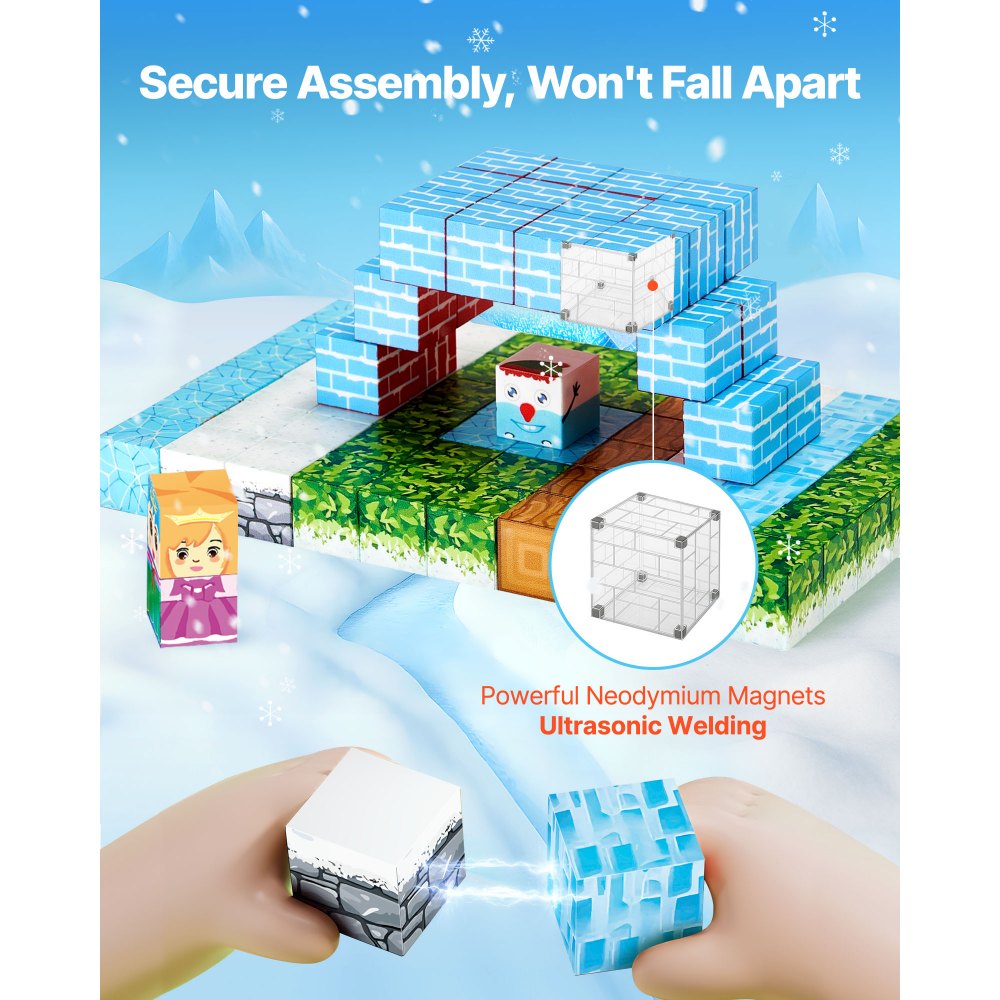 Klocki magnetyczne VEVOR, 150-elementowy zestaw „Zamek z lodowca”, klocki magnetyczne, sensoryczna zabawka STEM Montessori jako prezent na Boże Narodzenie i urodziny, zabawka konstrukcyjna do układania w stosy, wiek 3+