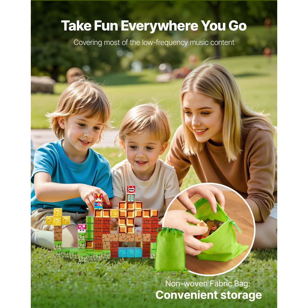 Klocki magnetyczne VEVOR, zestaw 100 klocków magnetycznych, magnetyczne kostki konstrukcyjne dla dzieci, sensoryczna zabawka STEM Montessori jako prezent na Boże Narodzenie i urodziny, zabawka konstrukcyjna do układania w stosy dla chłopców i dziewczynek w wieku od 3 lat