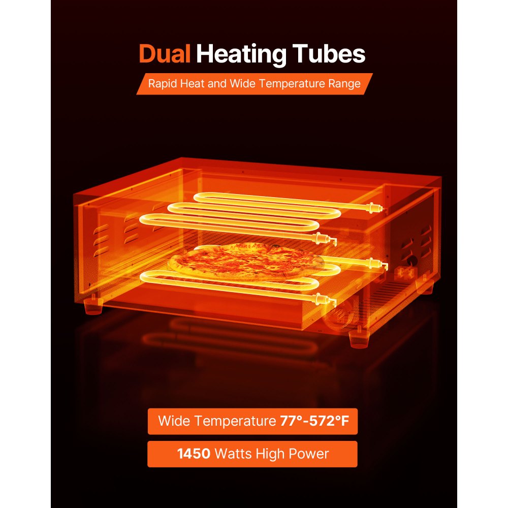 Piec elektryczny do pizzy VEVOR, 30 cm, stołowy, 25-300 °C, 1450 W, piec do pizzy z regulacją czasu i temperatury, dwoma elementami grzewczymi, rusztem do grillowania, do kuchni i cateringu