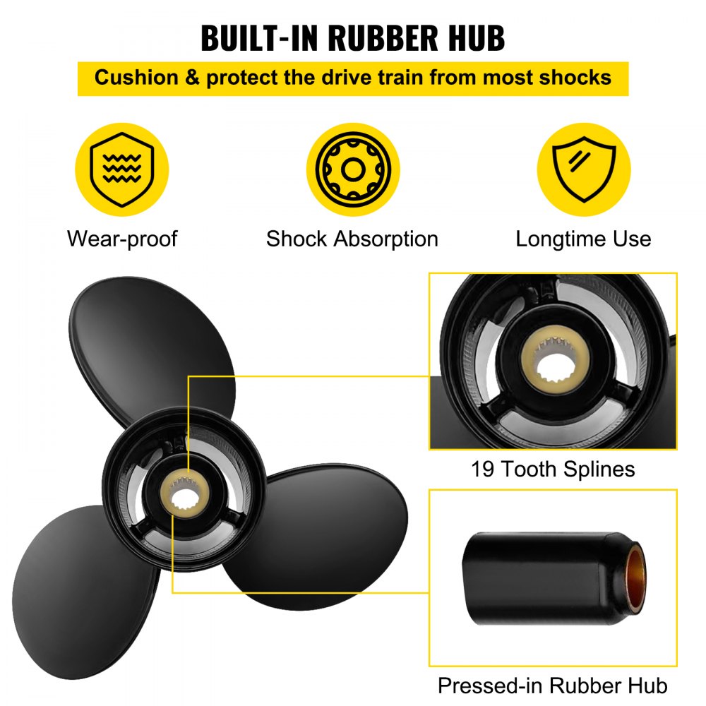 Śruba napędowa VEVOR, zastępuje OEM 3817469, 3-łopatowa aluminiowa śruba napędowa do łodzi o skoku 14-1/4 x 21 cali, kompatybilna z napędem Volvo Penta SX wszystkich modeli, z 19 wypustami, prawa