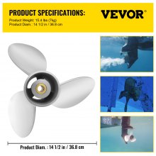 Śmigło zaburtowe VEVOR 3860709, śmigło łodzi, 3 łopaty, średnica 14,5" x skok 21