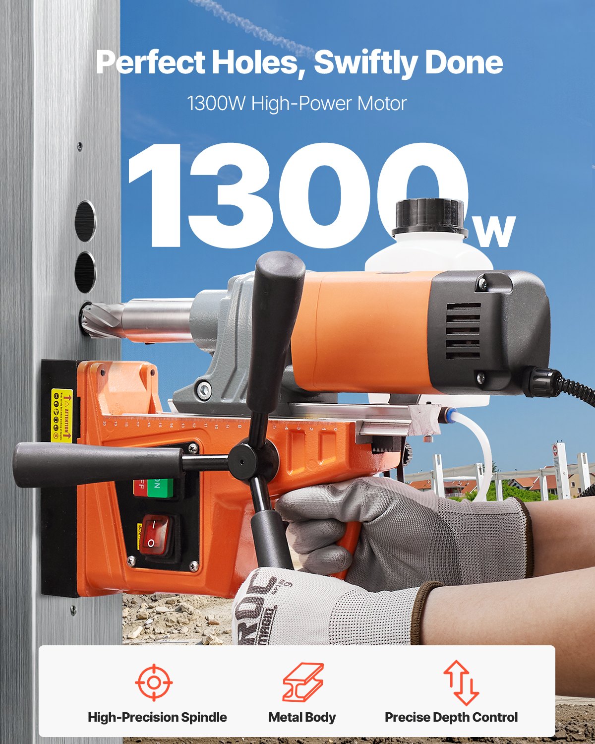 VEVOR Professional Core Drilling Machine Magnetic Drilling Machine 1300 W, Core Drilling Machine Magnetic Drilling Unit 13000 N 40 mm, 810 rpm Magnetic Core Drilling System for Shipbuilding, Bridge Construction, Wind Power Generation