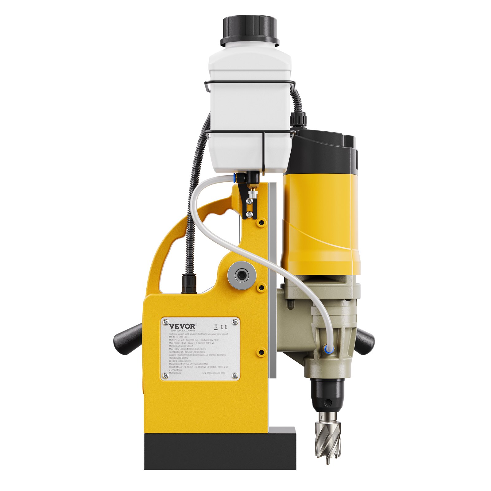 Wiertarka magnetyczna VEVOR 1400 W φ50 mm, 12800 N, przenośna elektryczna wiertarka magnetyczna z 6 wiertłami rdzeniowymi, 650 obr./min. Wiertarka do powierzchni metalowych, przemysłowa, żółta