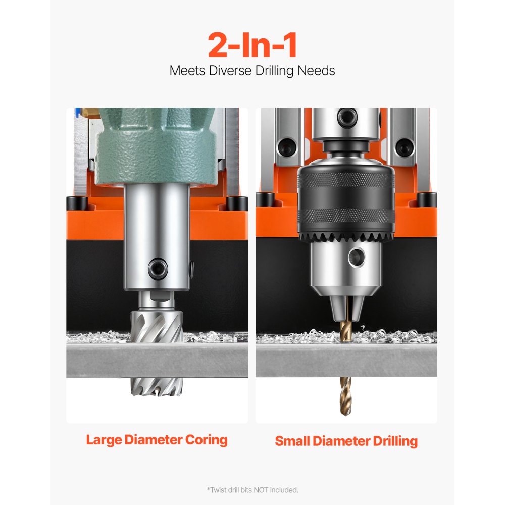 Wiertarka magnetyczna VEVOR, silnik 1550 W, wiertło magnetyczne o średnicy wiercenia rdzeniowego 50 mm, siła magnetyczna 13000 N, regulacja prędkości 0–550 obr./min, wiertarka rdzeniowa do powierzchni metalowych, artykuły do ​​majsterkowania