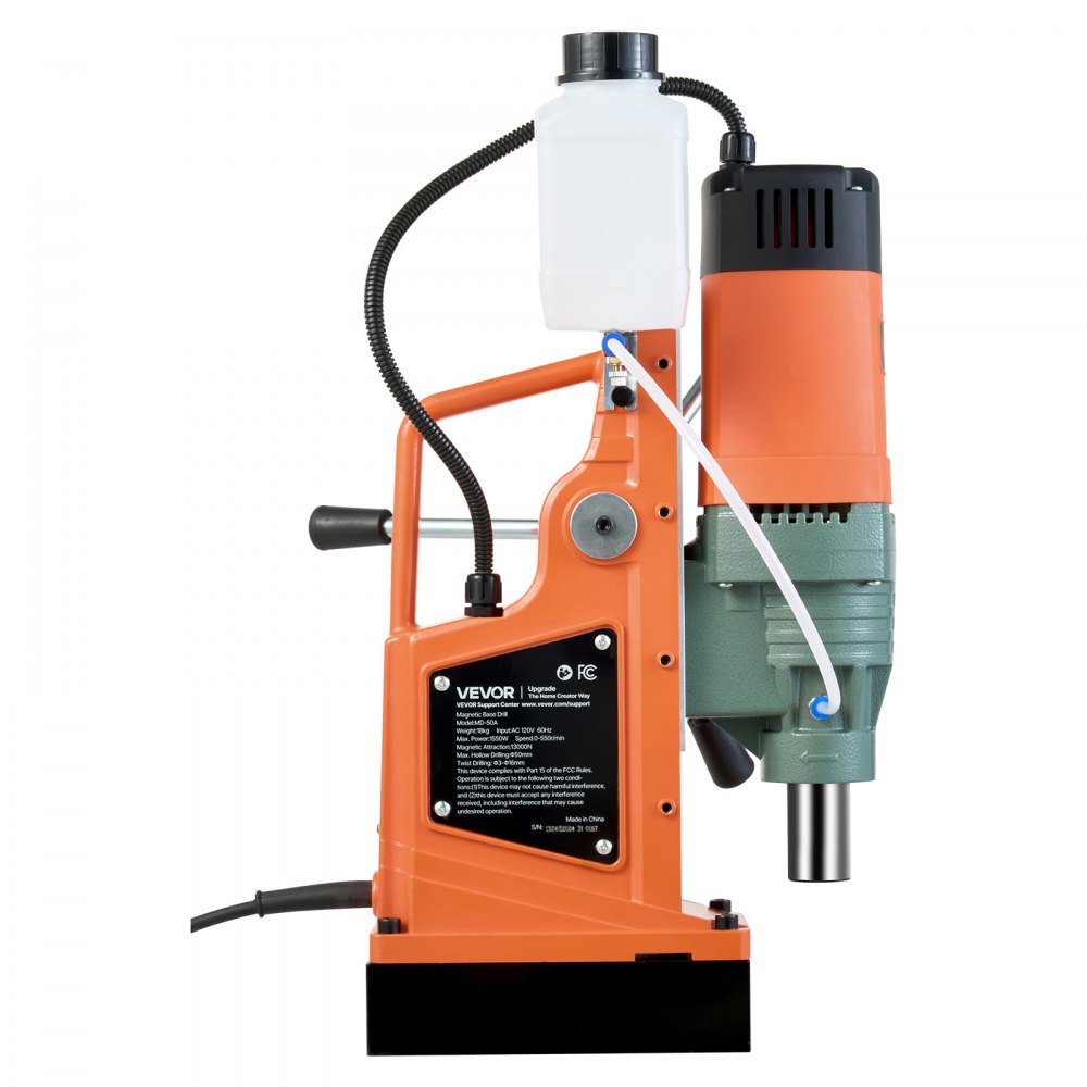 Wiertarka magnetyczna VEVOR, silnik 1550 W, wiertło magnetyczne o średnicy wiercenia rdzeniowego 50 mm, siła magnetyczna 13000 N, regulacja prędkości 0–550 obr./min, wiertarka rdzeniowa do powierzchni metalowych, artykuły do ​​majsterkowania