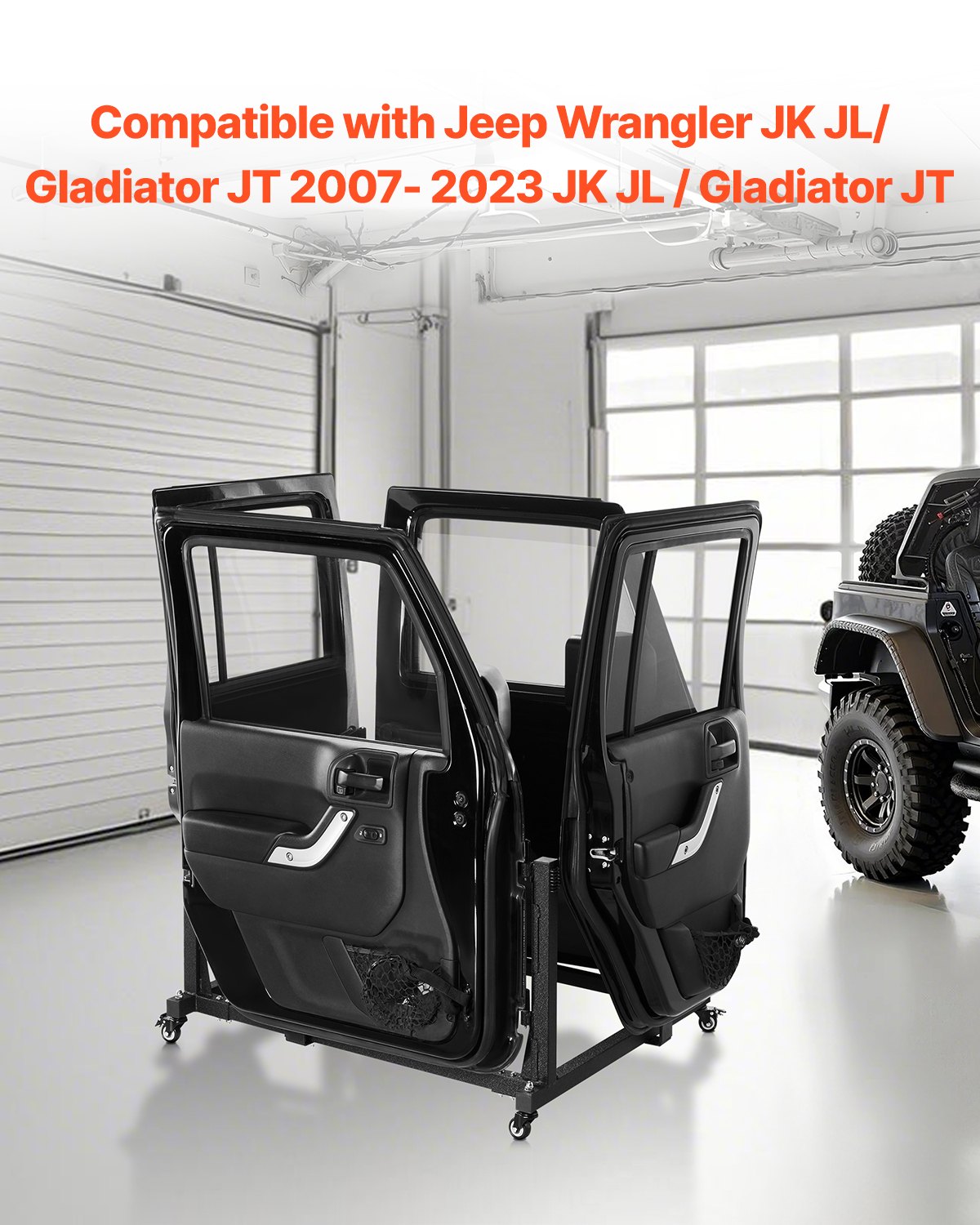 Wózek transportowy VEVOR na drzwi Jeepa (do 4 drzwi) Ruchomy, wytrzymały wózek z uchwytem na drzwi samochodu, pasuje do Jeepa Wrangler JK JL/Gladiator JT 2007-2023 JK JL/Gladiator JT, czarny