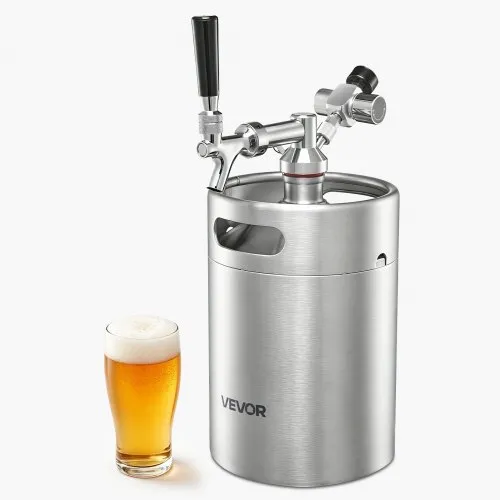 VEVOR Mini dozownik piwa z regulatorem CO₂, 5-litrowy system dozowania piwa z beczki ze stali nierdzewnej, z samozamykającym się kranem, system ciśnieniowy CO₂ zapewniający świeżość, do domowego piwa, piwa rzemieślniczego, piwa lane i na imprezy