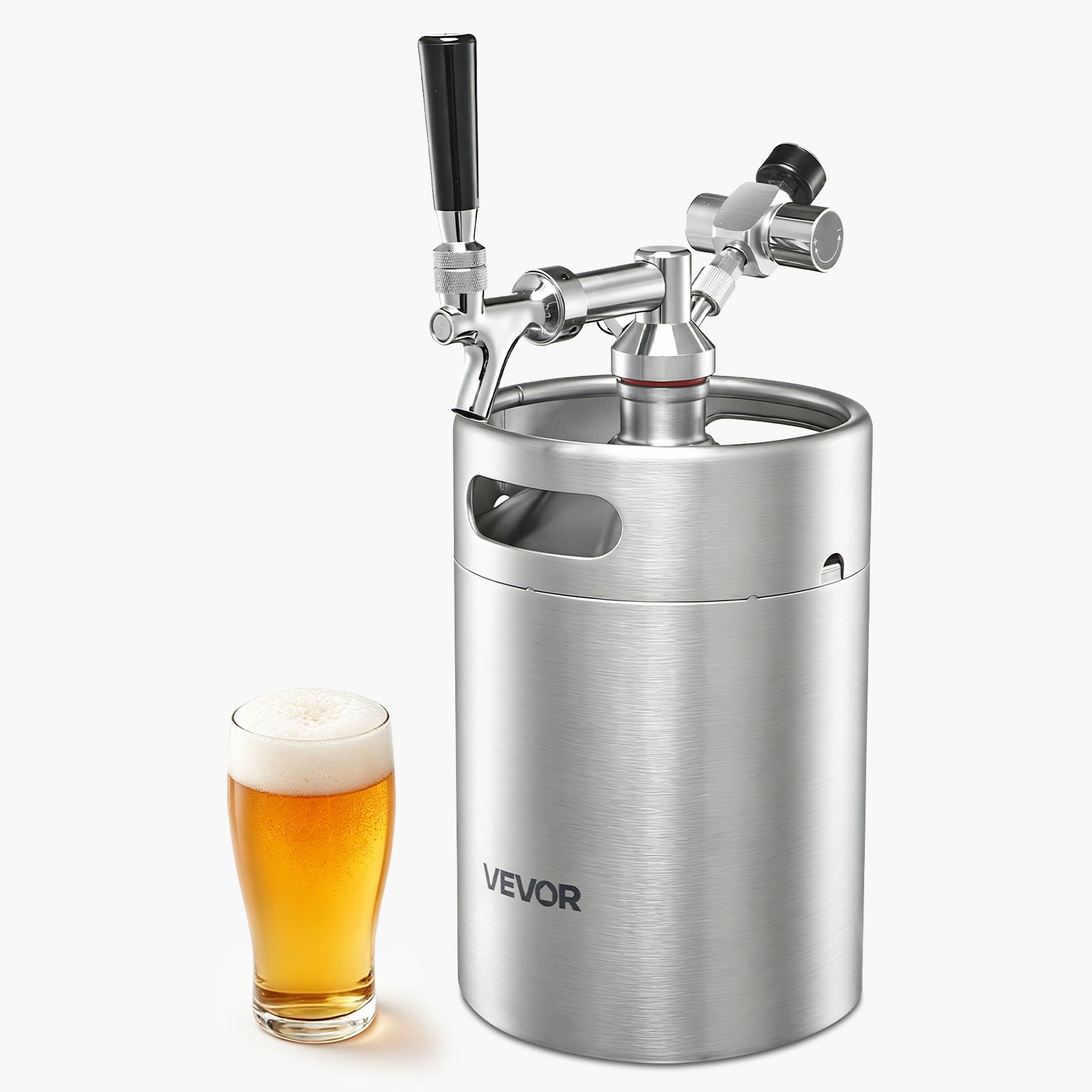 VEVOR 5L Mini Keg, Pressurized Growler Tap System, 304 Stainless Steel Beer Kit, with Co2 Regulator, Self-Closing Faucet, Keeps Fresh and Carbonation for Homebrew, Craft and Draft Beer