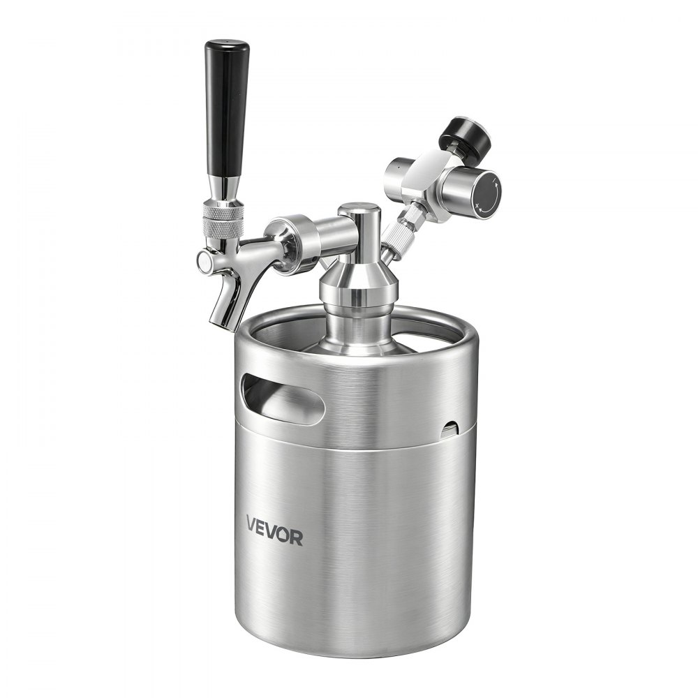 VEVOR Mini dozownik piwa z regulatorem CO₂, system dozowania piwa z beczki ze stali nierdzewnej o pojemności 1,94 l, z samozamykającym się kranem, system ciśnieniowy CO₂ zapewniający świeżość, do domowego piwa, piwa rzemieślniczego, piwa lane i na imprezy
