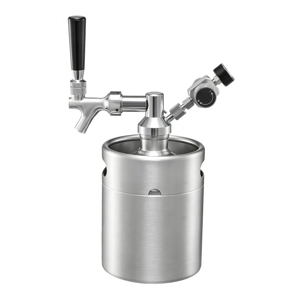 VEVOR Mini dozownik piwa z regulatorem CO₂, system dozowania piwa z beczki ze stali nierdzewnej o pojemności 1,94 l, z samozamykającym się kranem, system ciśnieniowy CO₂ zapewniający świeżość, do domowego piwa, piwa rzemieślniczego, piwa lane i na imprezy