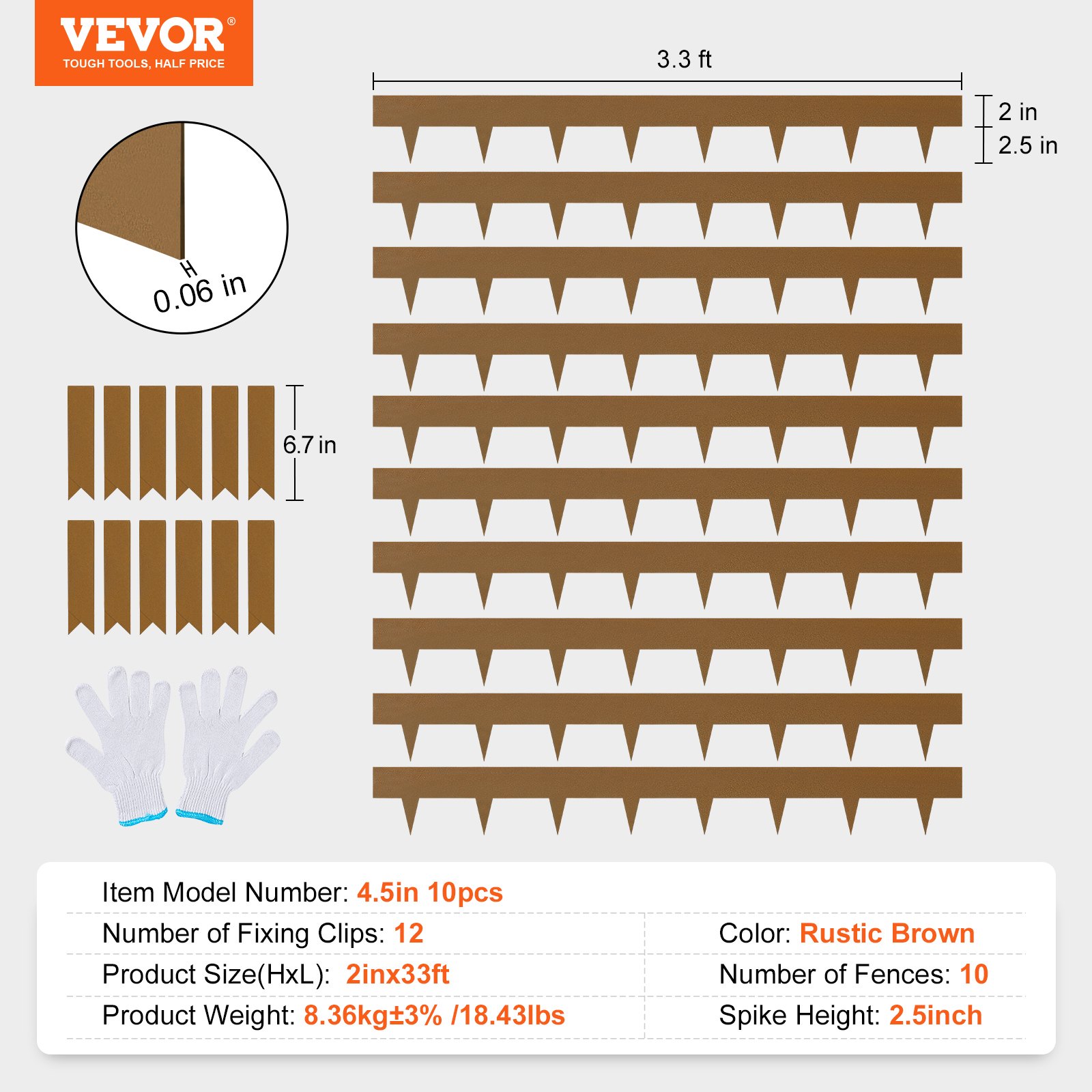 VEVOR Obrzeże trawnika 40" x 2" (zestaw 10 sztuk) Stalowa taśma do obrzeża trawnika Obrzeże łóżka Obrzeże łóżka Krawędź kosząca Nadaje się do ogrodów zewnętrznych, ścieżek, trawników, dziedzińców, poboczy dróg i nie tylko Brązowy